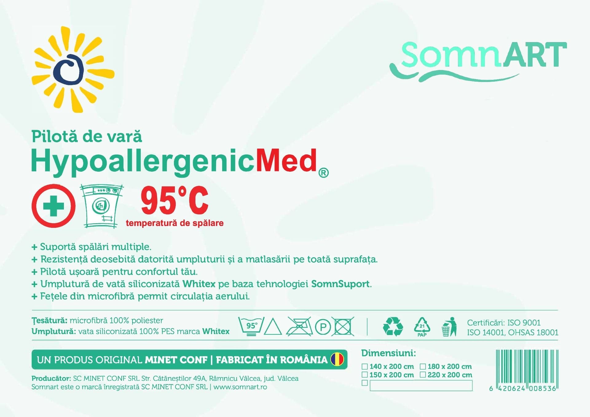Pilota Somnart HypoAllergenicMed, microfibra 200g, 150 x 200 cm, lavabila la 95°C, pentru vara - 9