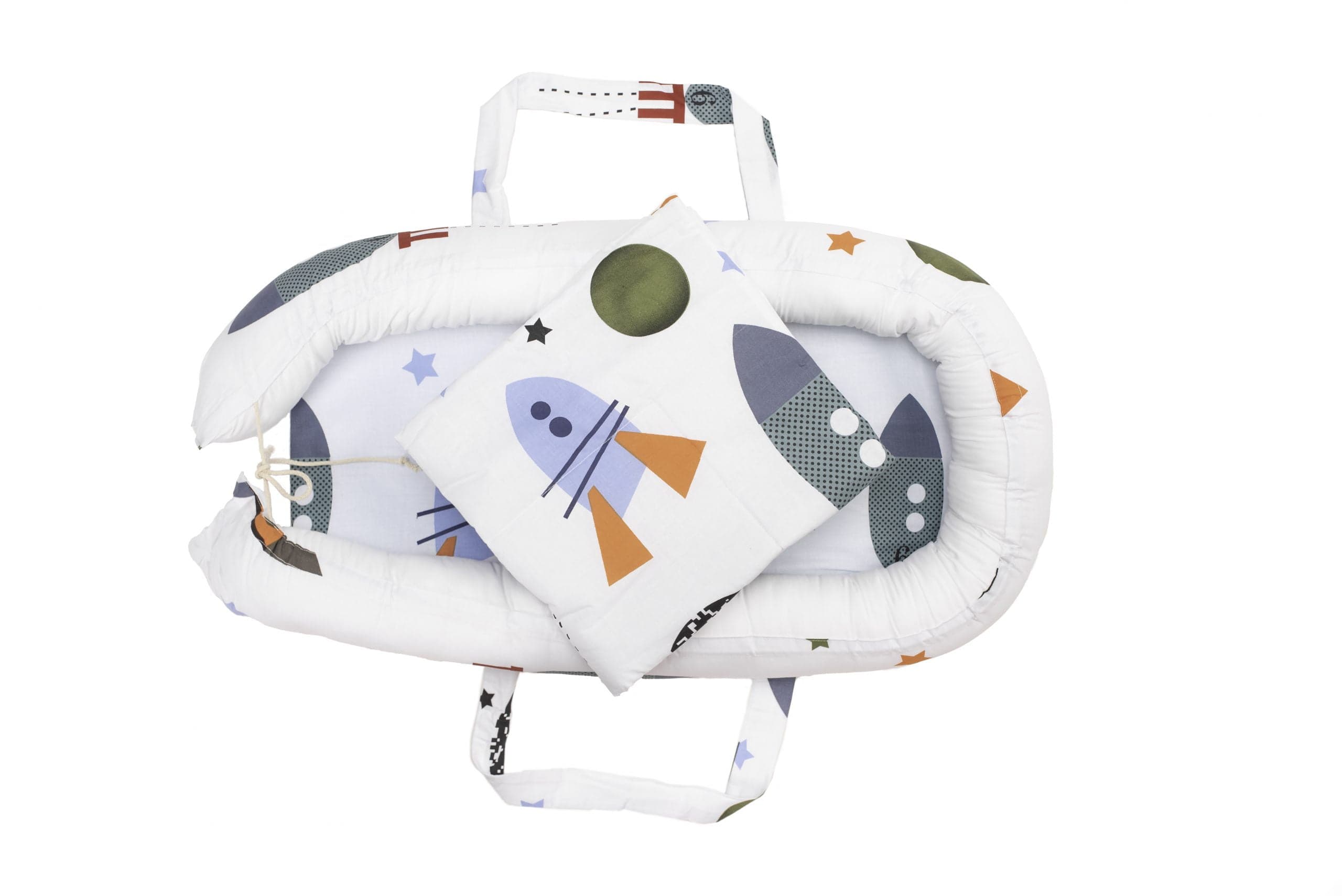 Set Baby Nest Somnart Cosulet bebelusi + Salteluta 42x84x2cm + Paturica 70x70cm, model Rachete - 10