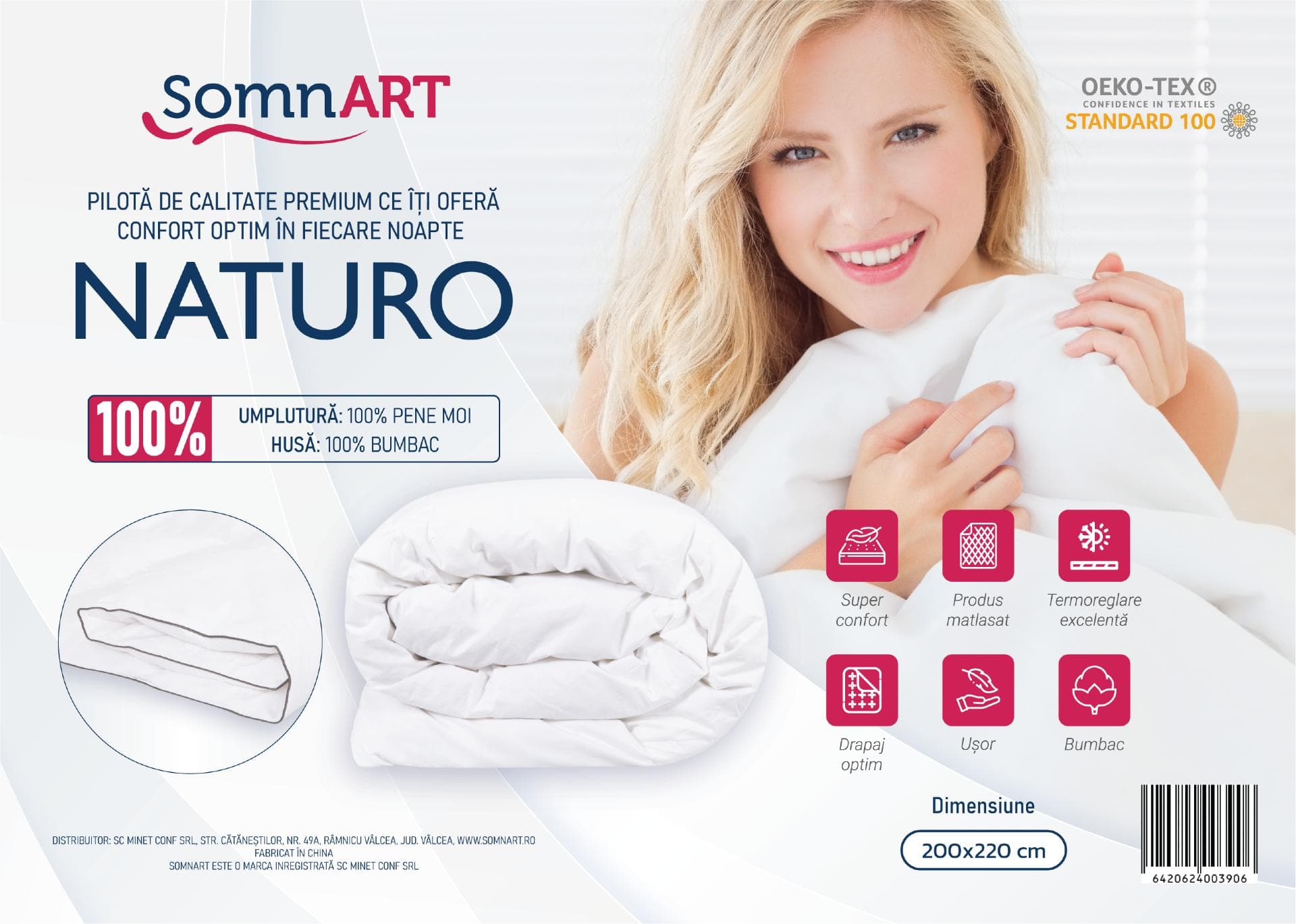 Pilota Naturo Pene 150x200, materiale 100% naturale, tesatura bumbac, mentine temperatura corpului - 6