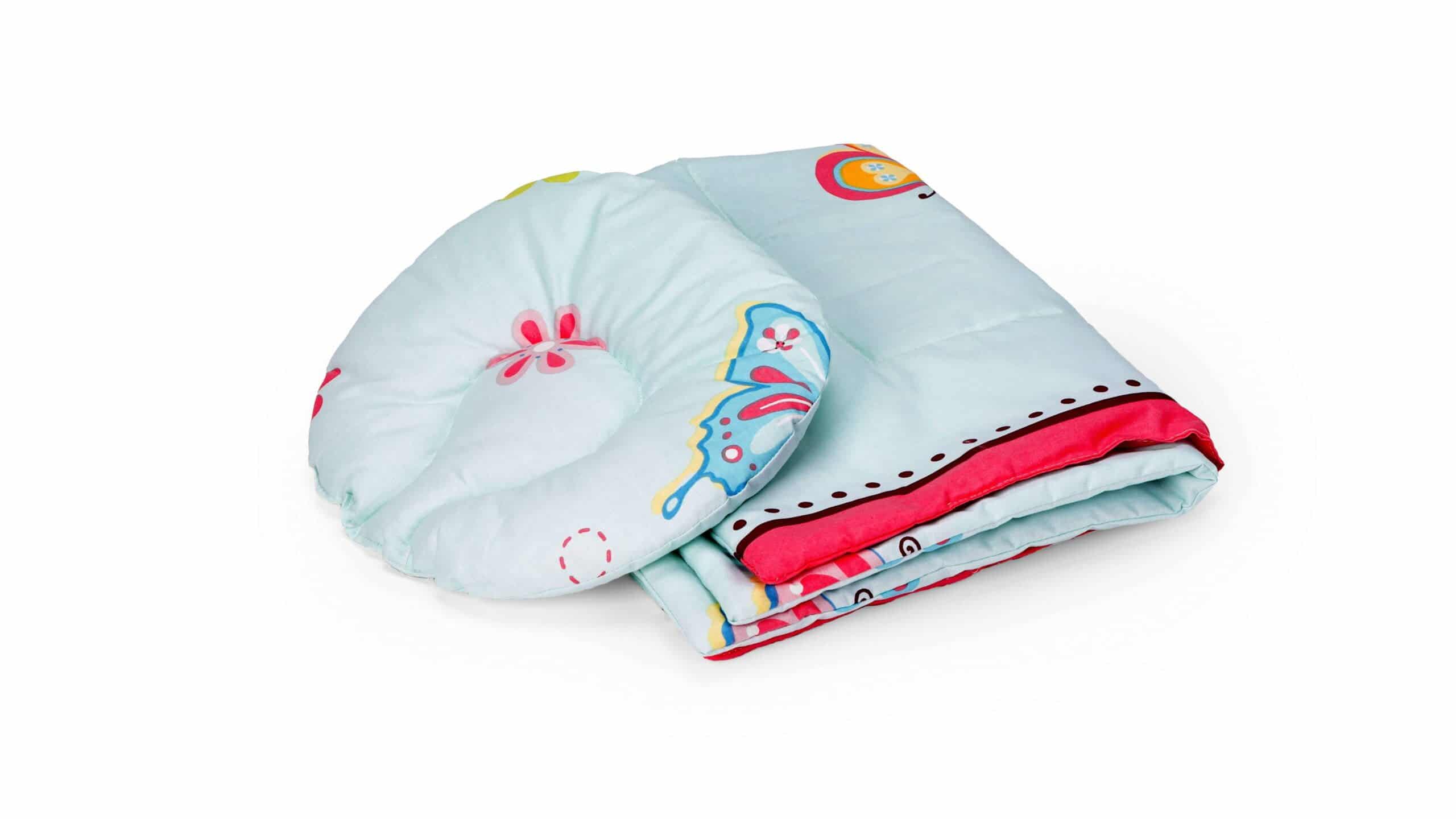 Set reductor bebe nest + paturica + pernuta pentru formarea capului bebelusului SomnArt, model fluturi, Bleu - 3