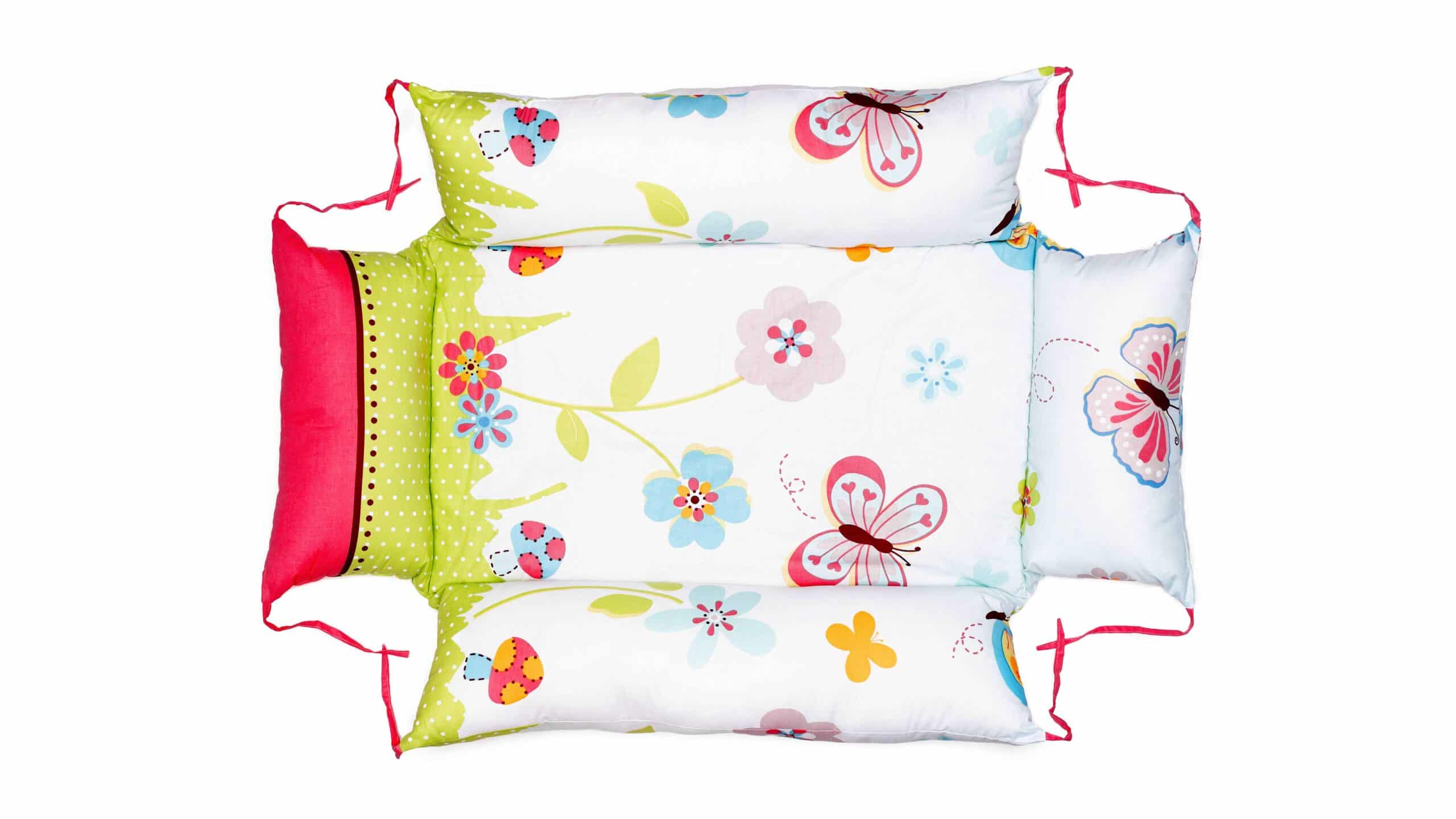 Set reductor bebe nest + paturica + pernuta pentru formarea capului bebelusului SomnArt, model fluturi, Bleu - 2