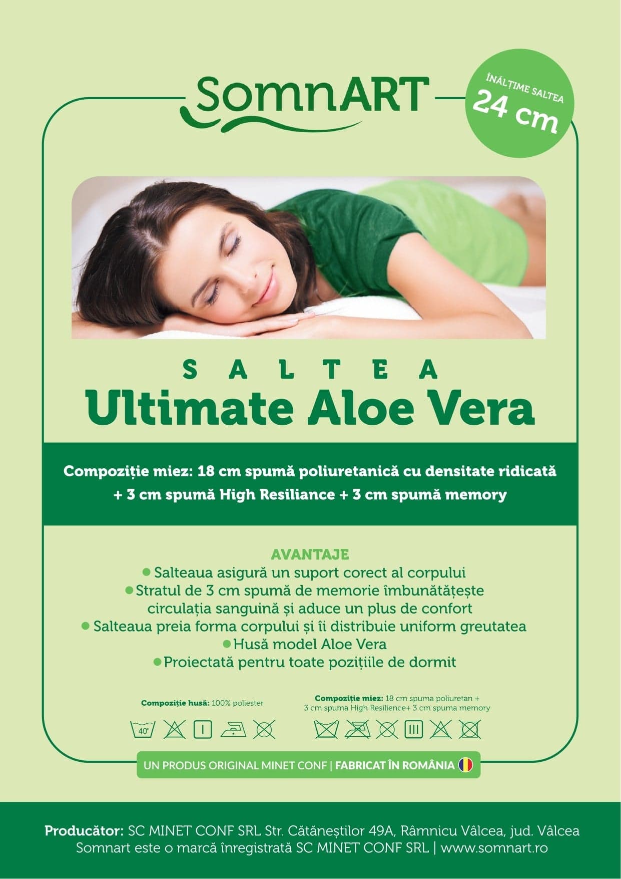 Saltea cu memorie Somnart Memory Ultimate 140x200, înălțime 24 cm, husă cu Aloe Vera, cu mânere, fermitate mare - 20