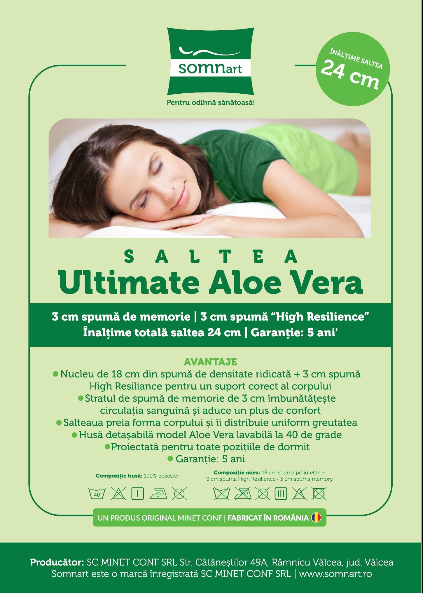 Topper 90x200 HypoallergenicMed Somnart cu husa microfibra, detasabila, spalare la 95°C, miez inaltime 5 cm - 9