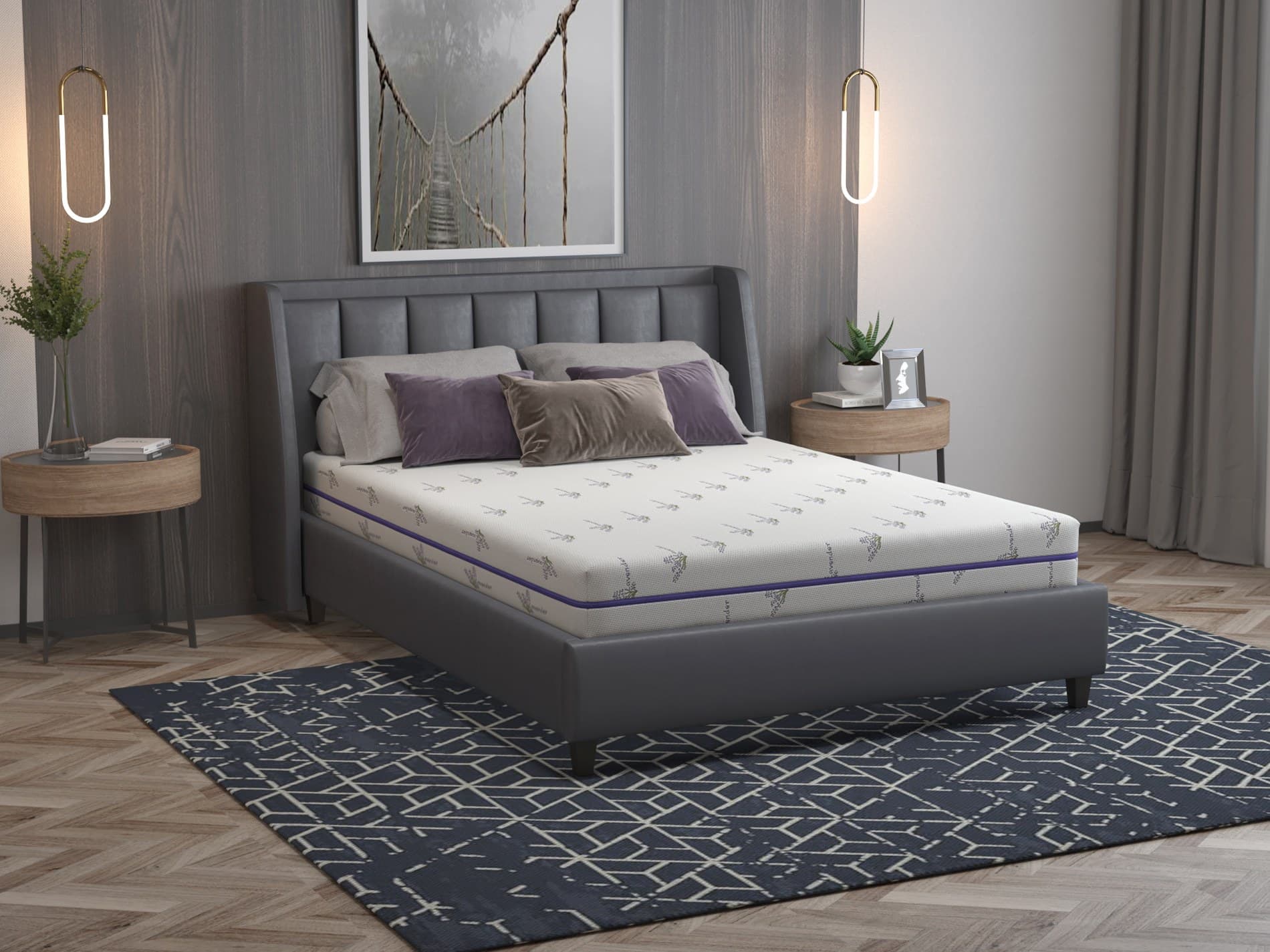 Saltea cu memorie Somnexpert Lavanda 140x200, înălțime 16 cm, ortopedică, husă tratată cu lavandă, lavabilă, cu fermoar, rulată, fermitate medie - 10