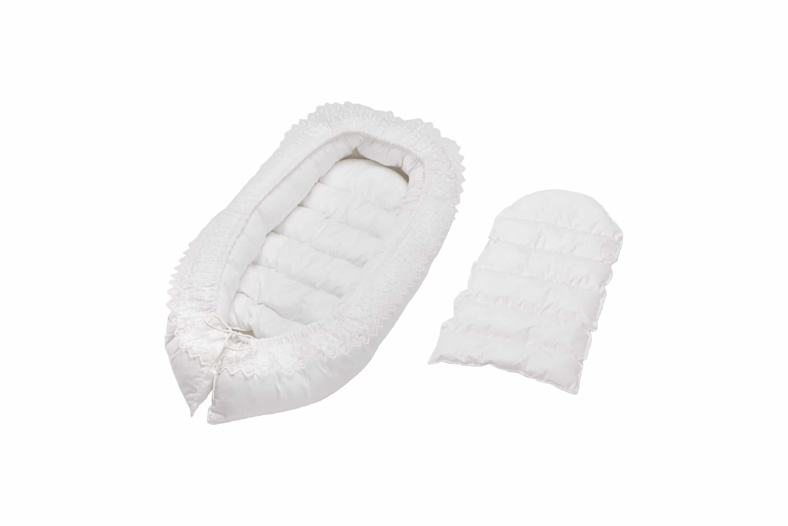 Pozitionator SomnArt baby nest, 94x60cm, cu dantela, alb - 2