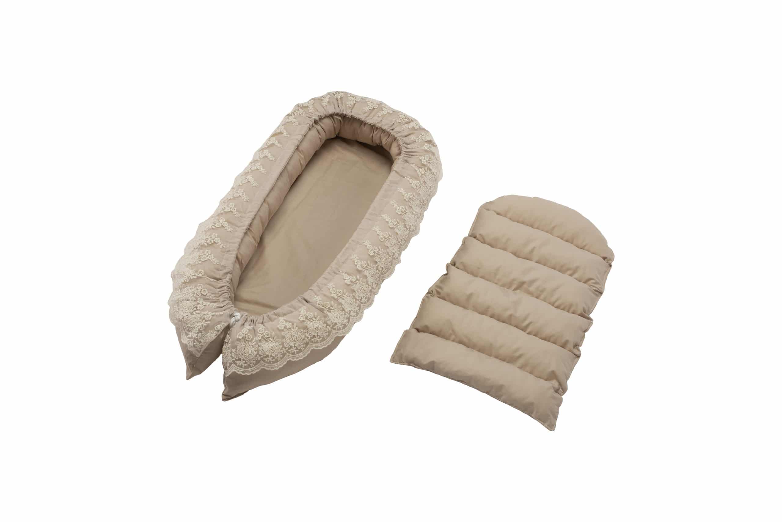 Pozitionator SomnArt baby nest, 94x60cm, cu dantela, crem - 2
