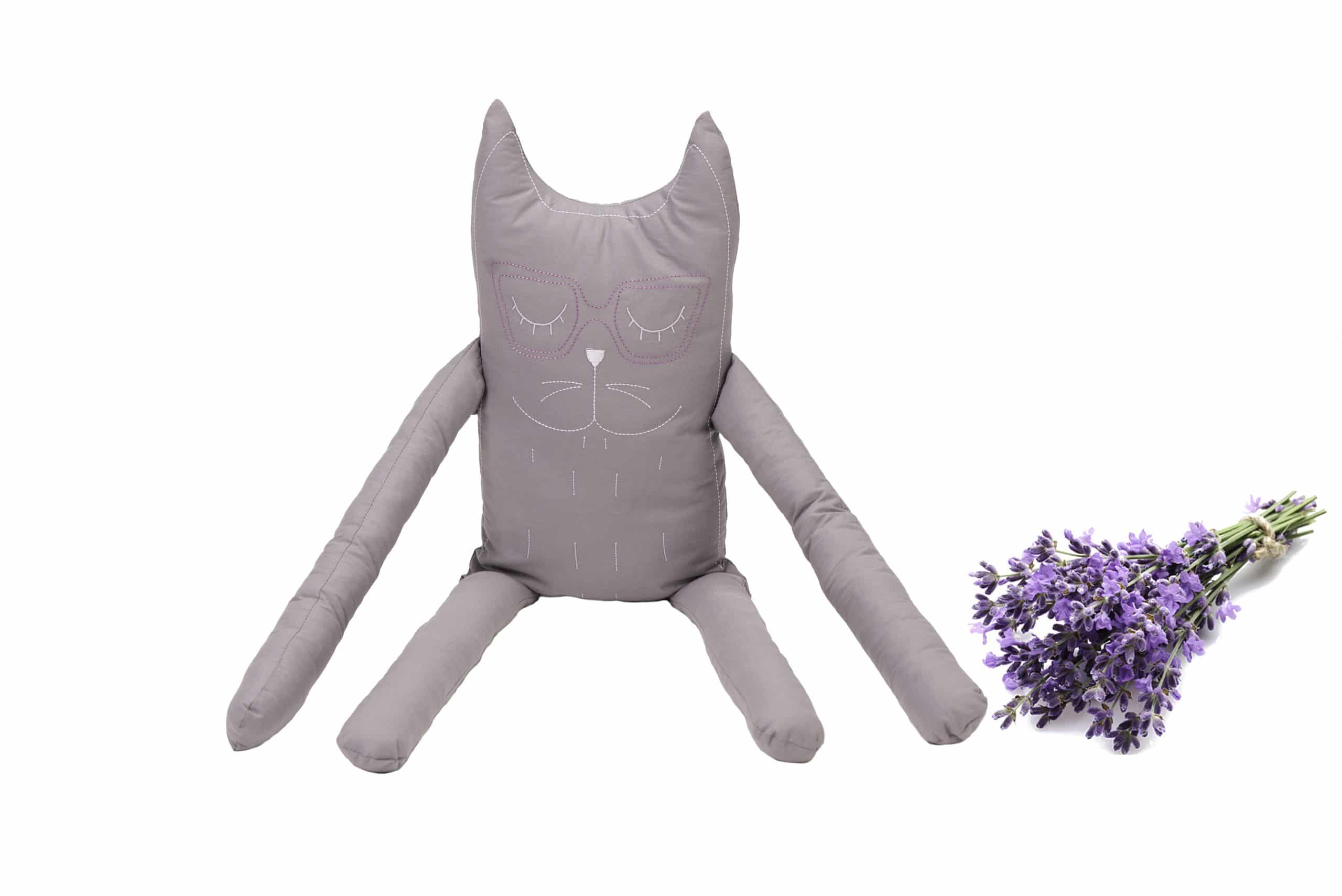 Perna in forma de pisica SomnArt, bumbac, umplutura lavanda, Gri - 3