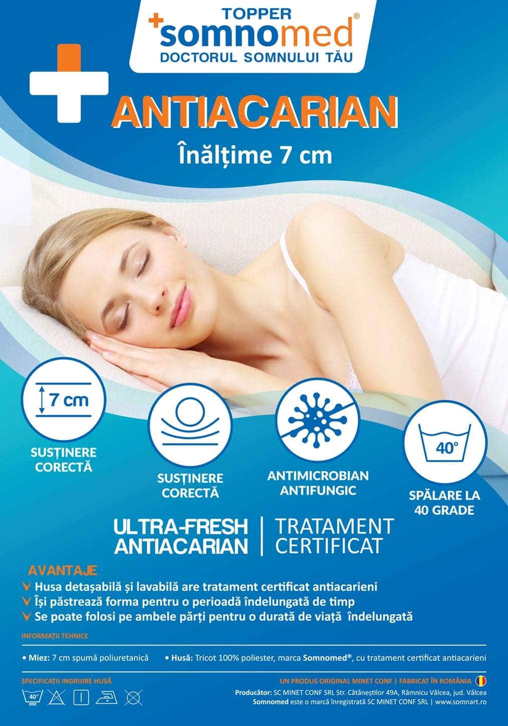 Topper 120x200, SomnoMed Antiacaria, pentru alergici, H 7cm, husa detasabila si lavabila - 4