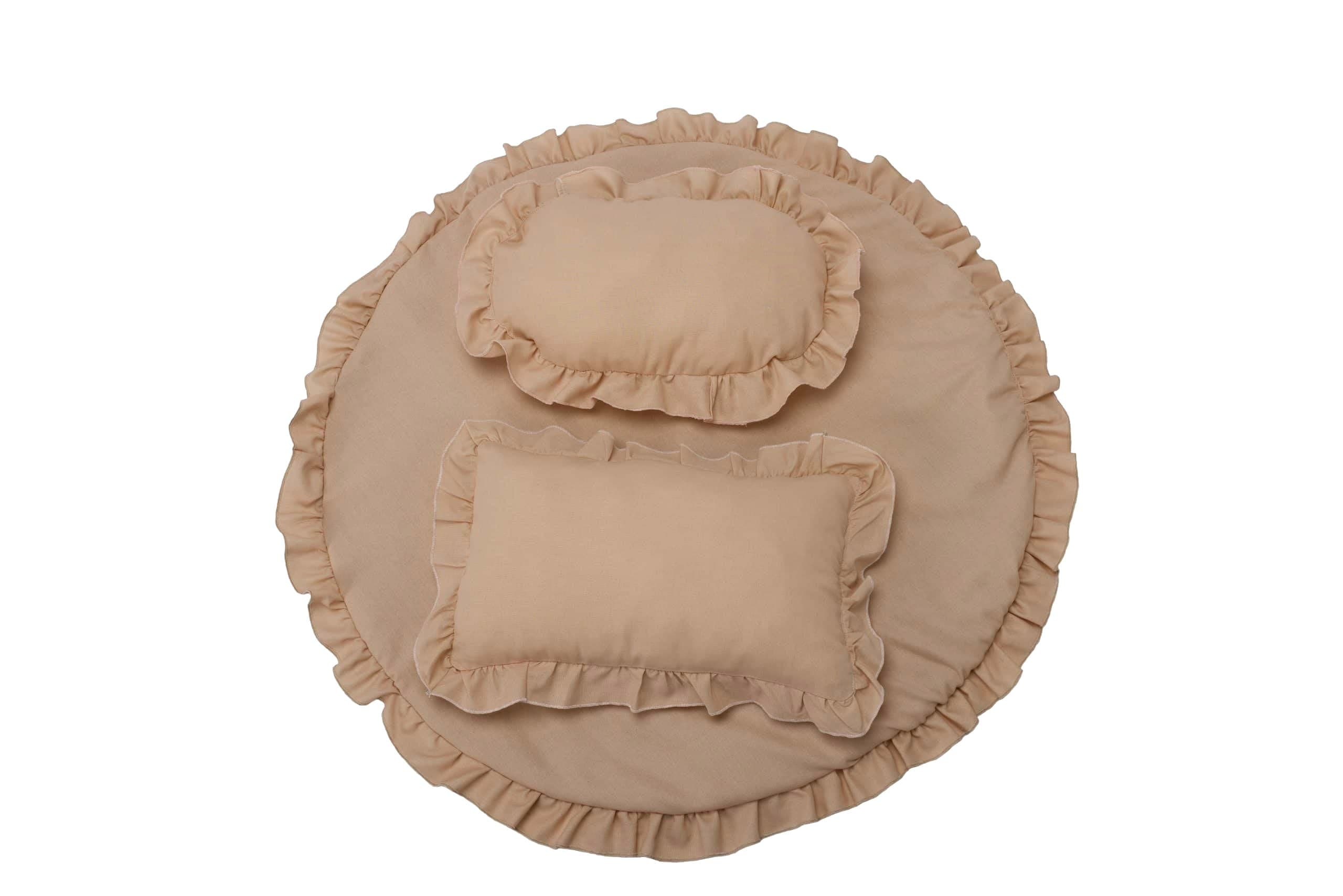 Set covoras impermeabil cu volan + 2 perne SomnArt, din in, Crem - 2
