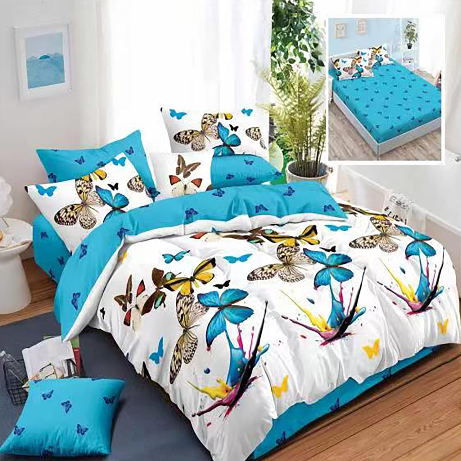 Lenjerie de pat finet 6 piese, cearceaf pat cu elastic, cearceaf pilota 200x230, 2 fete perna 50x70, 2 fete perna 70x70, Extra, Galaxy - 2