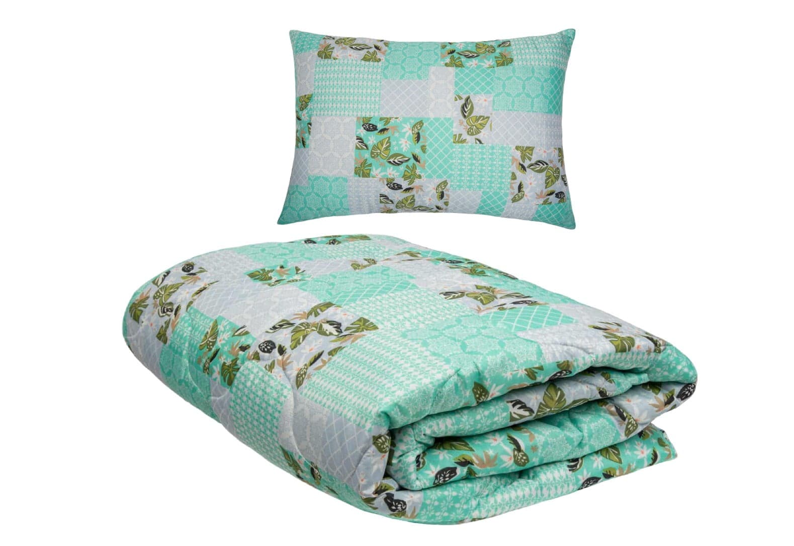 Set pilota primavara/vara si 1 perna Viseo Green Flowers SomnART, microfibra, 150 g/mp, 150x200 cm + 50x70 cm