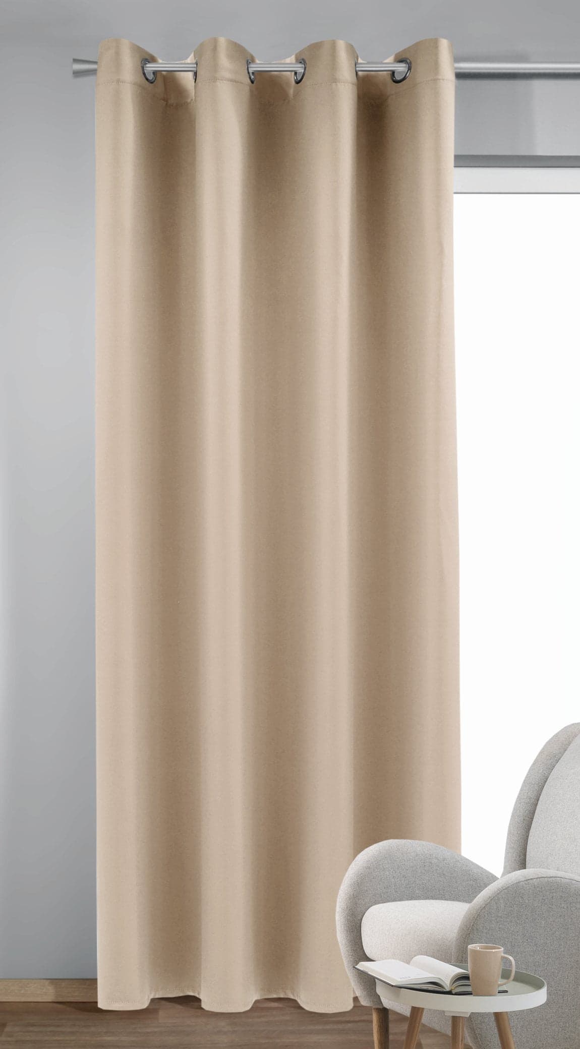 Draperie dimout, cu inele, Mia Dimout, L140 x H245, crem-bej
