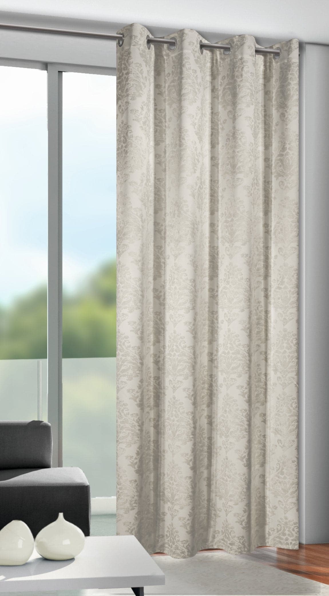 Draperie blackout, cu inele, Marlin Blackout, L135 x H245, gri cu crem