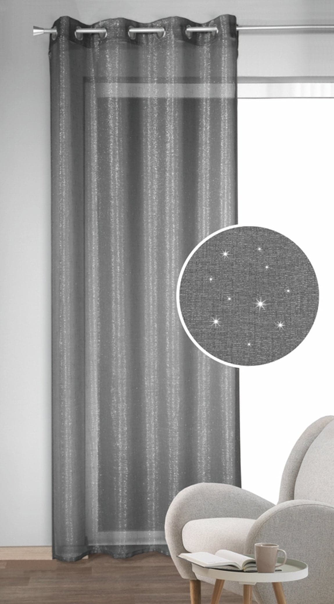 Draperie cu inele, Ornament, L135 x 245, gri