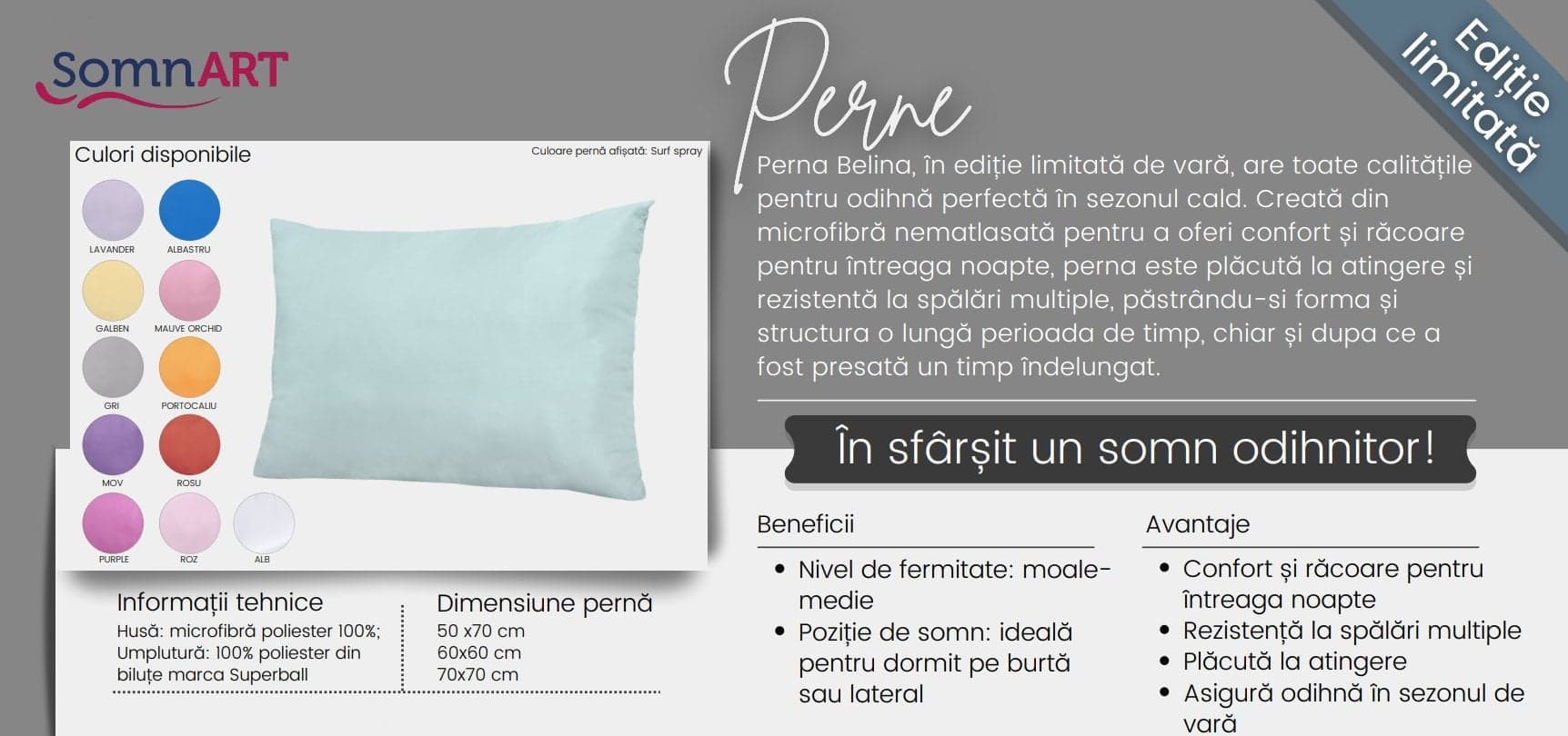 Perna 50x70 Somnart Belina, microfibra, lavabile la masina, vidata, Alb - 3