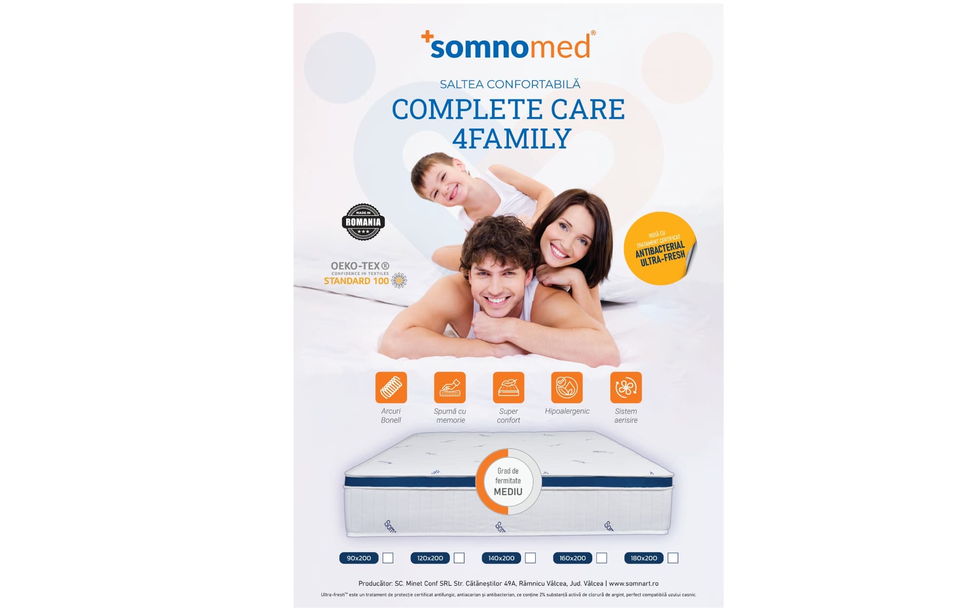 Saltea cu arcuri Somnomed Complete Care 4Family 180x200, înălțime 26 cm, spumă cu memorie, husa tratament antifungic, fermitate mediu-tare, sistem aerisire 3D - 9