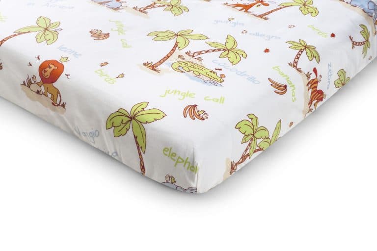 Set pentru patut bebe, Somnart, cearceaf cu elastic pentru saltea 60x120x10, pernuta 37×55, pilota 100×105, aparatori 180x45, model Jungle - 2