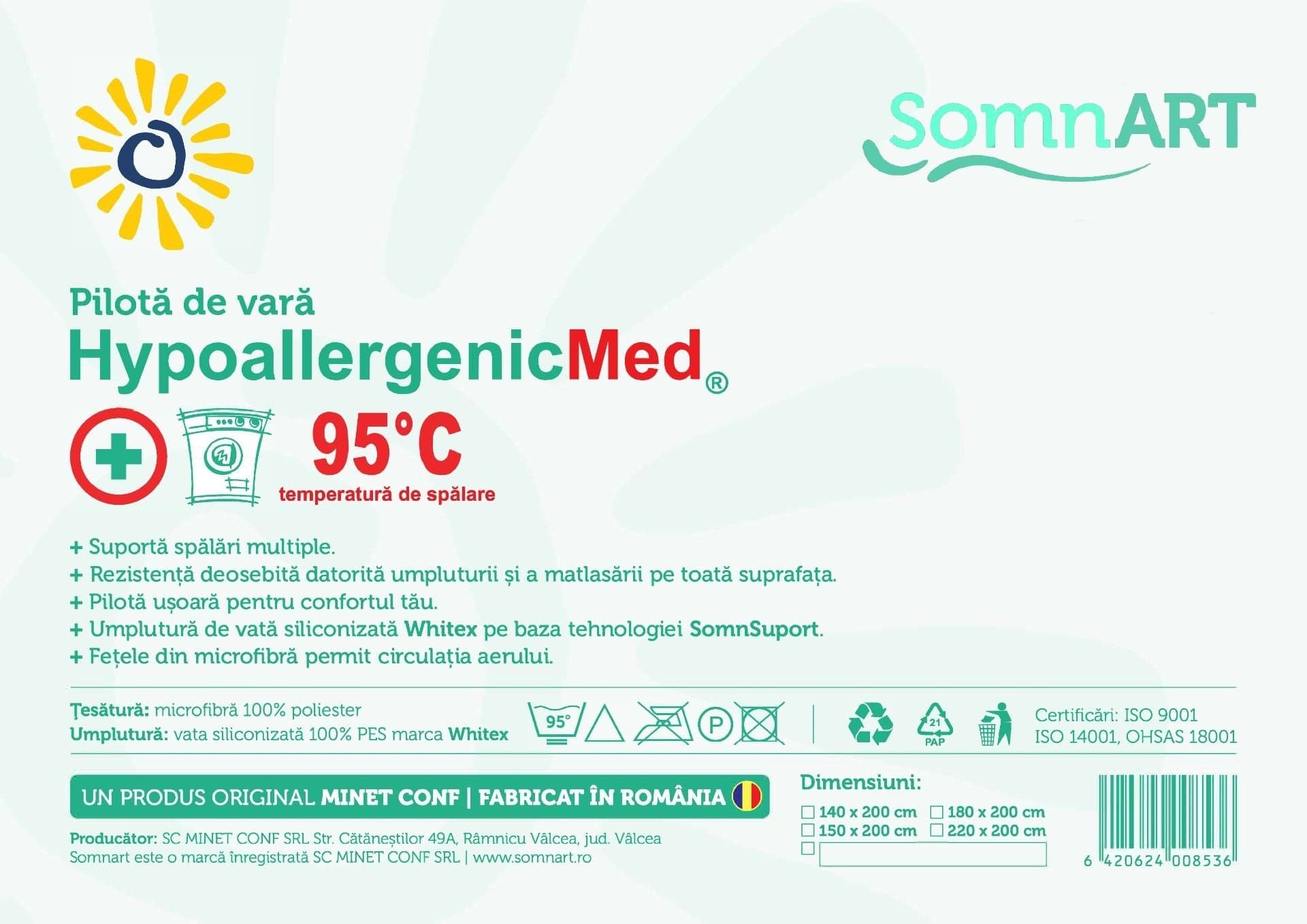 Pilota Somnart HypoAllergenicMed, microfibra 200g, 150 x 200 cm, lavabila la 95°C, pentru vara - 8