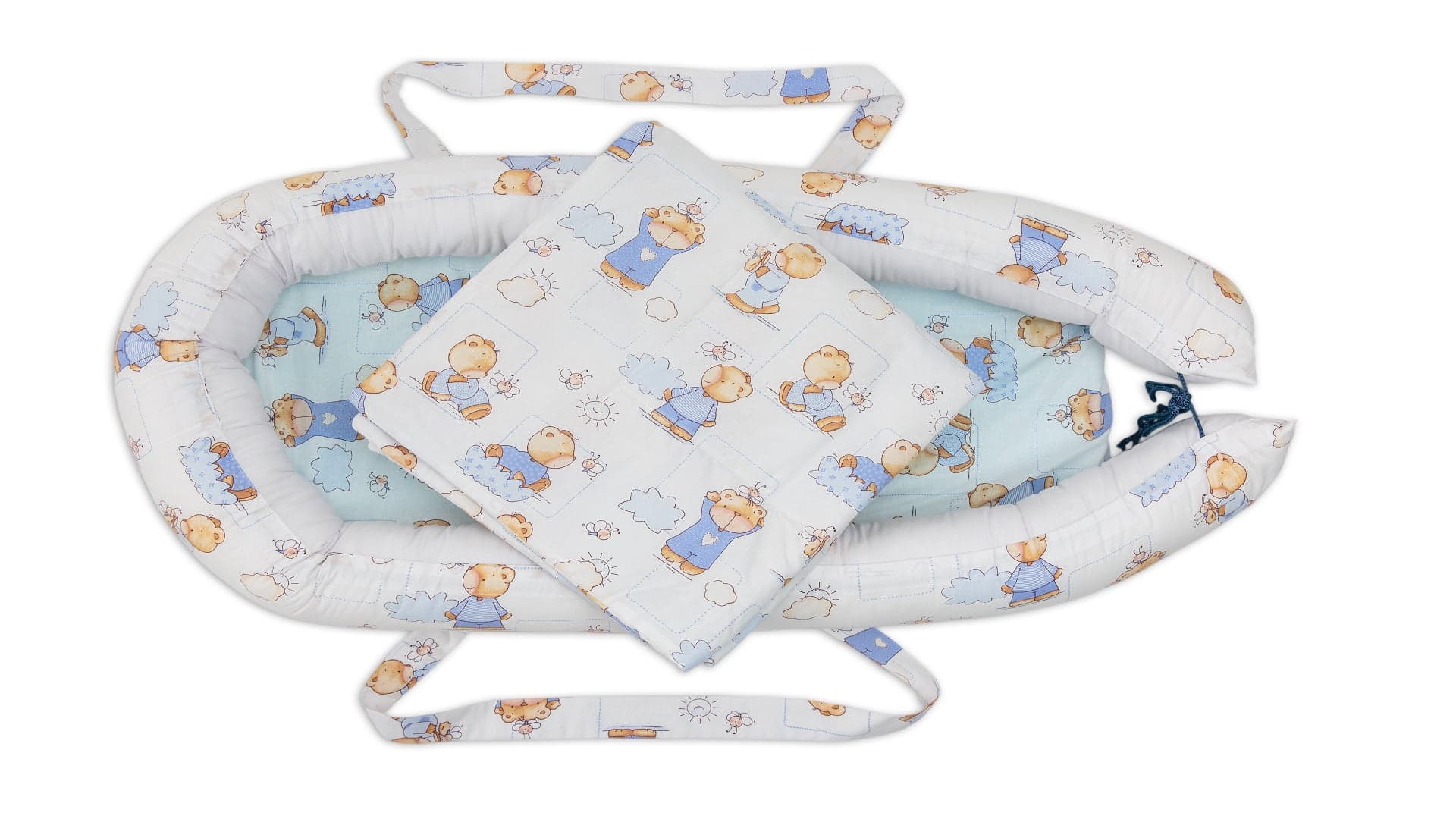 Set Baby Nest Somnart Cosulet bebelusi + Salteluta 42x84x2cm + Paturica 70x70cm, model Rachete - 6
