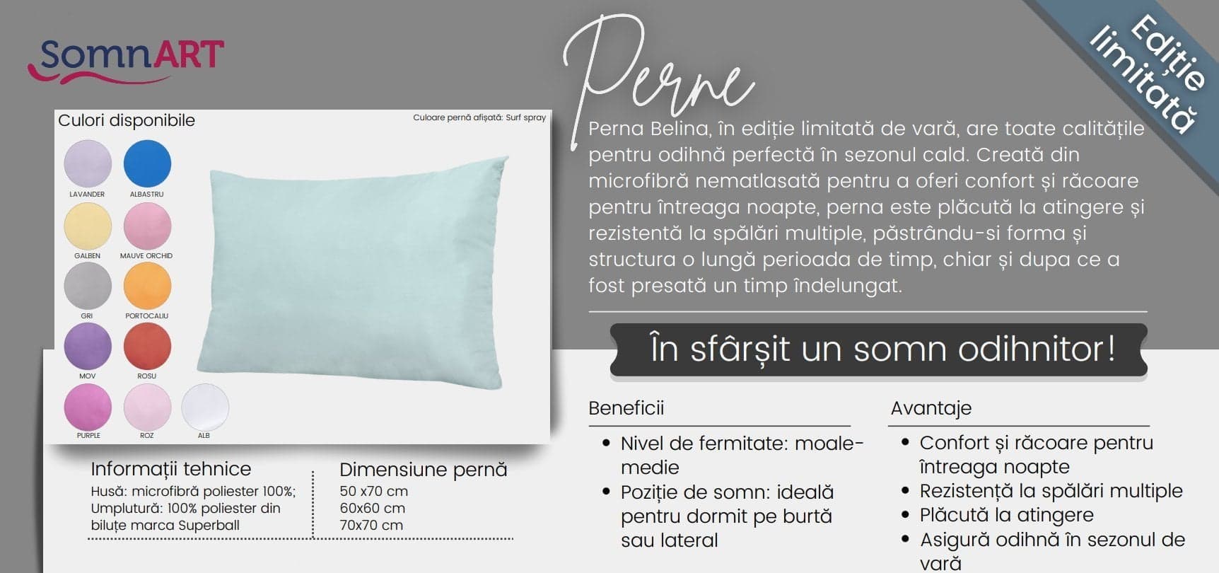 Perna 70x70 Somnart Belina, microfibra, lavabila la masina, vidata, Lavander - 3