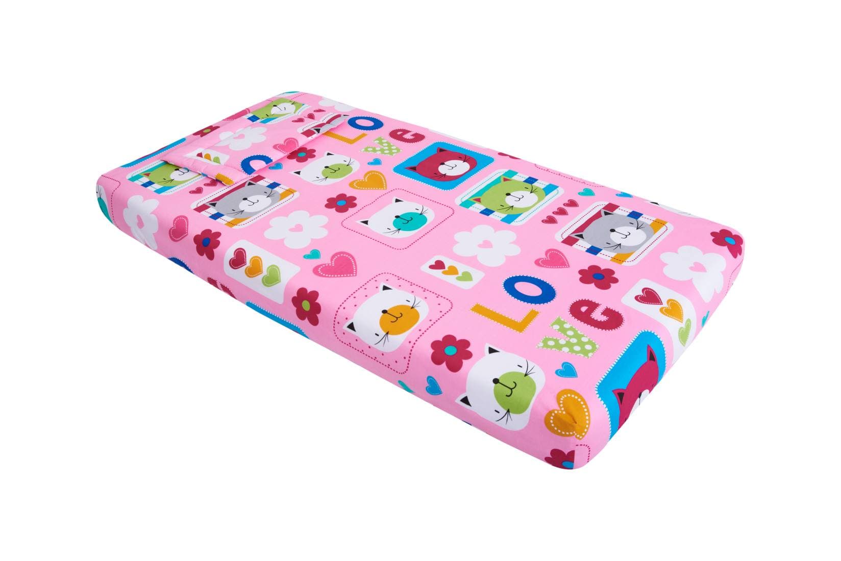 Lenjerie patut bebe, SomnART, cearceaf pat 60x120x10 cu elastic, cearceaf pilota 80x110, perna joasa 20x35, Pisicute - 2