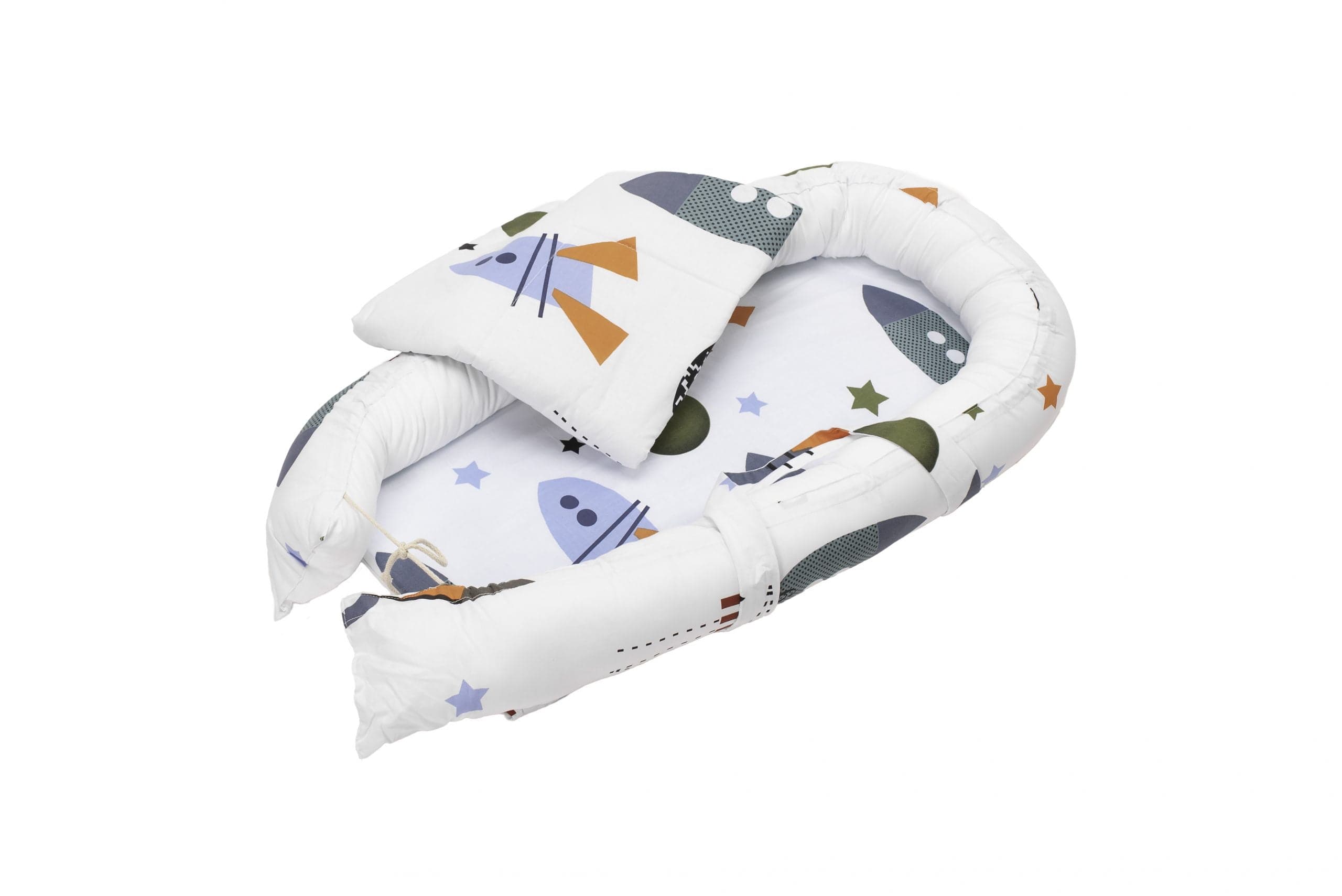 Set Baby Nest Somnart Cosulet bebelusi + Salteluta 42x84x2cm + Paturica 70x70cm, model Rachete - 2