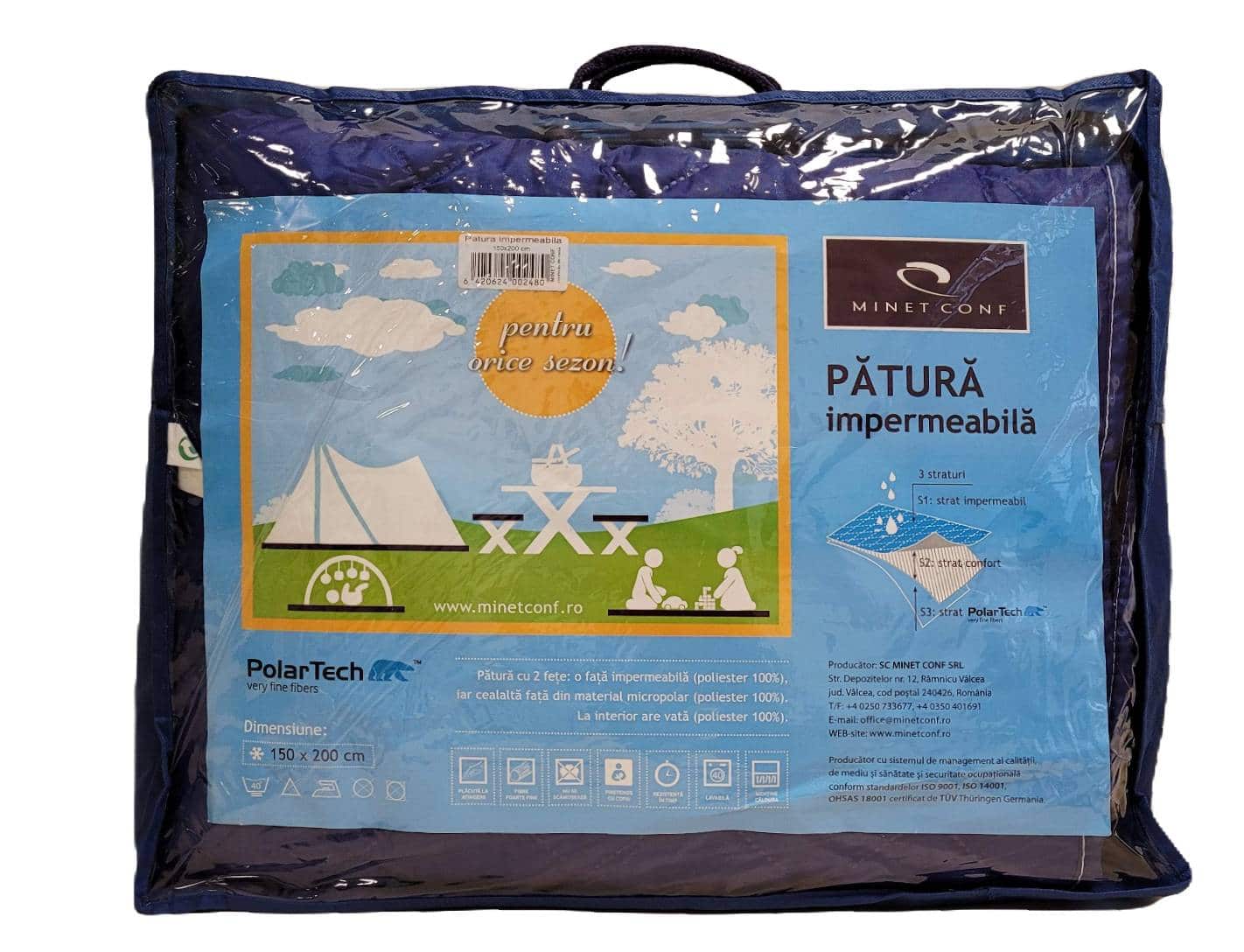 Patura cocolino picnic impermeabila 3 straturi, PolarTech Somnart, 150x200, albastru + gri inchis - 4