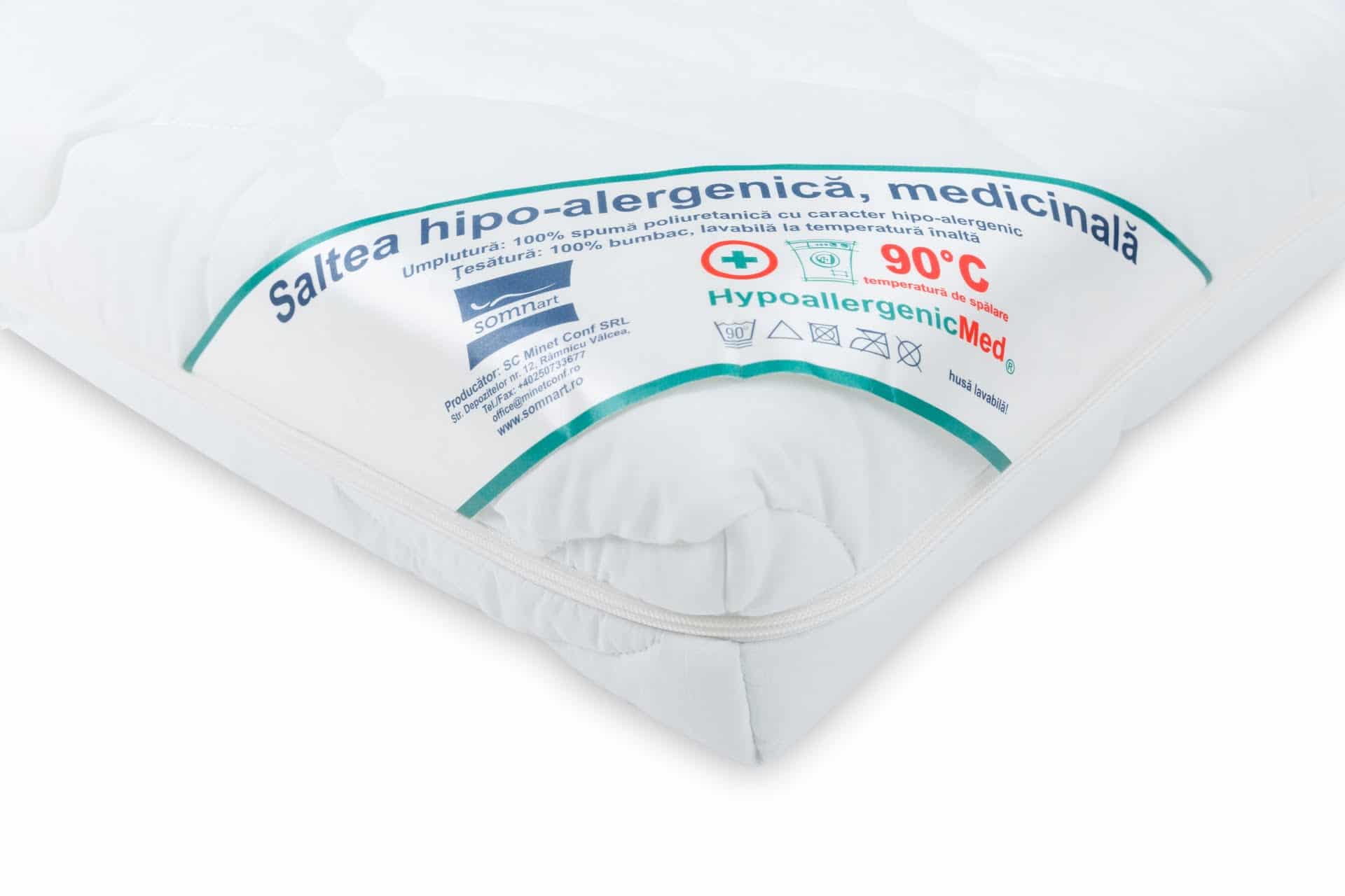 Saltea cu spumă poliuretanică Somnart HypoallergenicMed 60x120, înălțime 10 cm, ortopedică, pentru bebeluși și copii, husă detașabilă, fermitate medie - 7