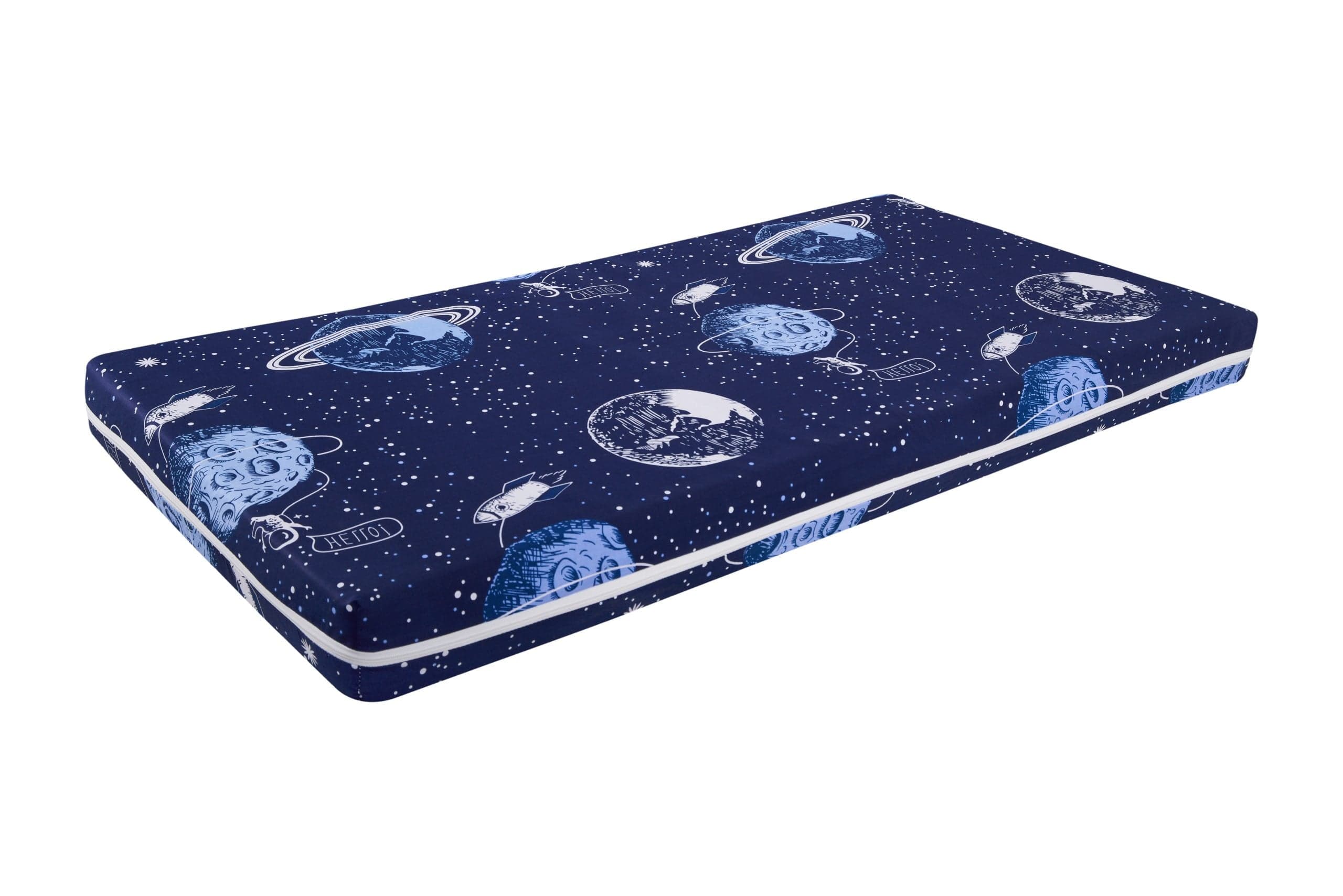 Saltea cu spumă poliuretanică Somnart Ortopedică 70x140, înălțime 10 cm, pentru bebeluși și copii, husă impermeabilă, fermitate medie, model cosmos - 2