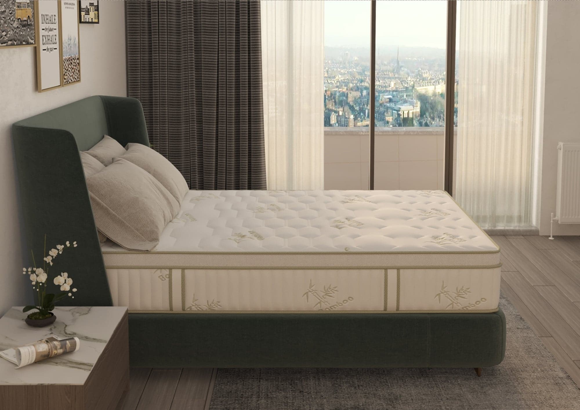 Saltea cu memorie si arcuri Bambus Super Confort Pocket Multilayer 160x200, inaltime 25 cm, husa matlasata, sistem 3D, manere, fermitate medie - 3