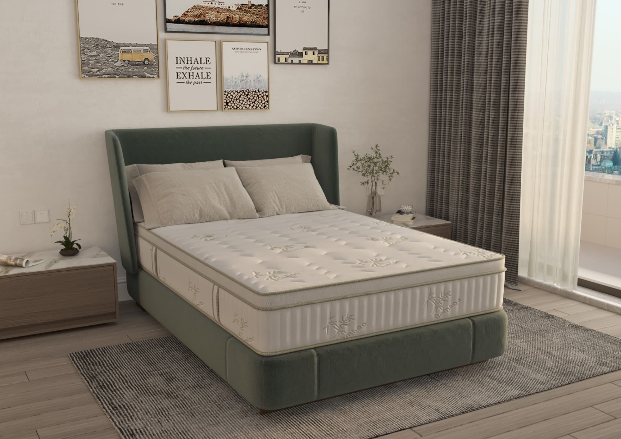 Saltea cu memorie si arcuri Bambus Super Confort Pocket Multilayer 180x200, inaltime 25 cm, husa matlasata, sistem 3D, manere, fermitate medie