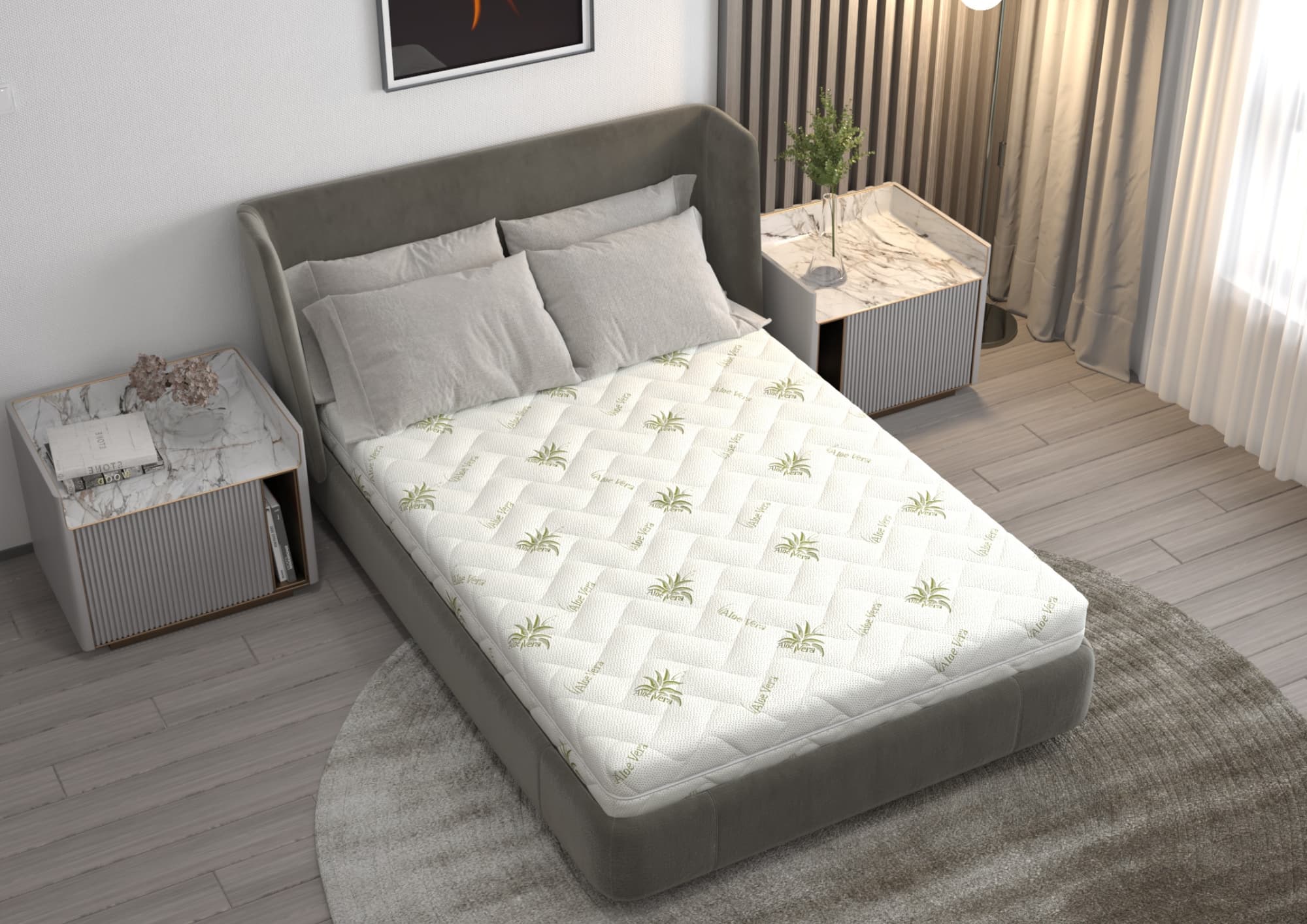 Saltea cu spumă poliuretanică Somnart FermiMax Aloe Vera 140x200, înălțime 15 cm, anatomică, husă lavabilă și detașabilă cu fermoar, fermitate ridicată