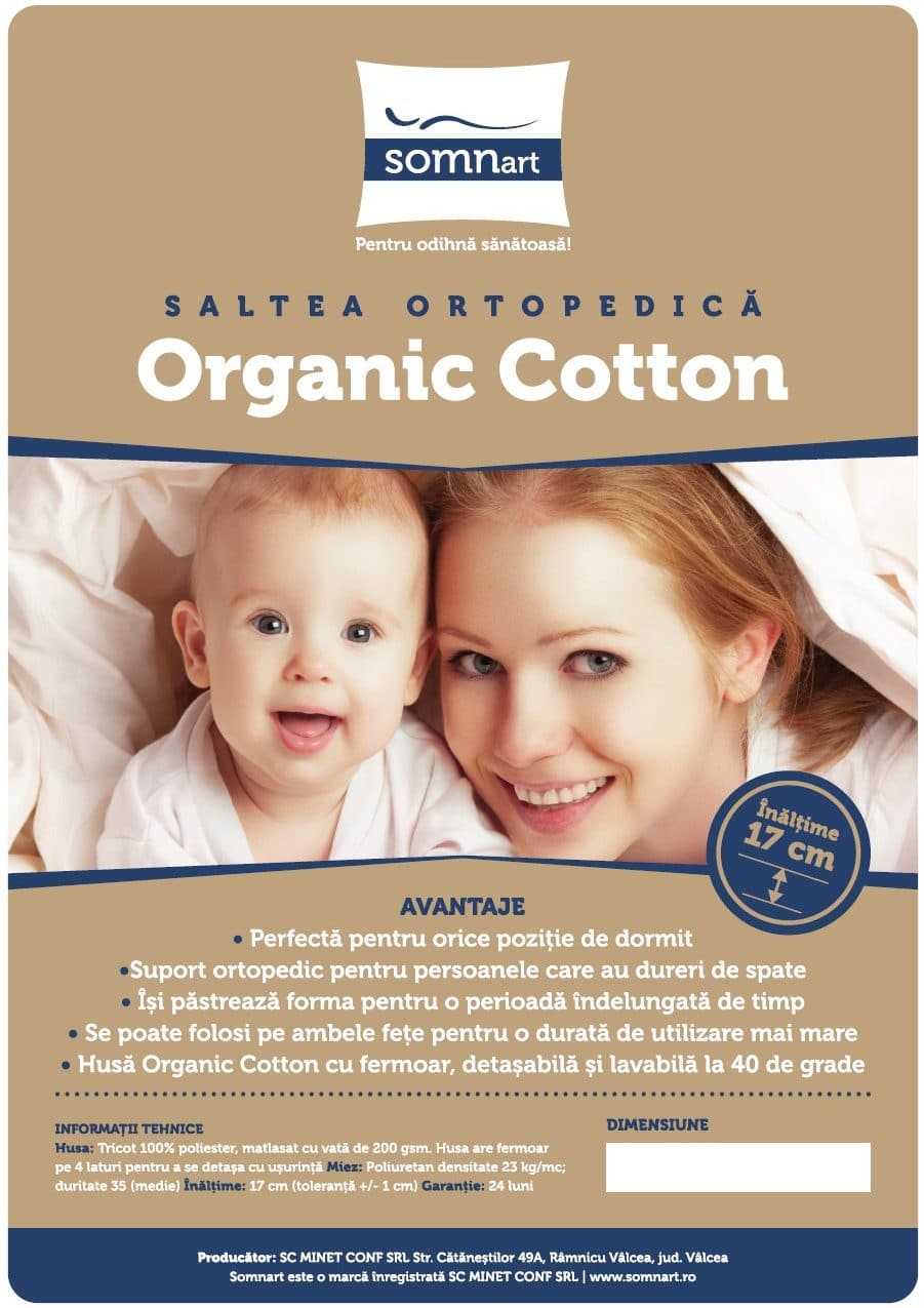 Saltea cu spuma poliuretanica Somnart Ortopedic Bio Cotton 140x200, inaltime 17 cm, ortopedica, husa detasabila si lavabila, fermitate medie - 8