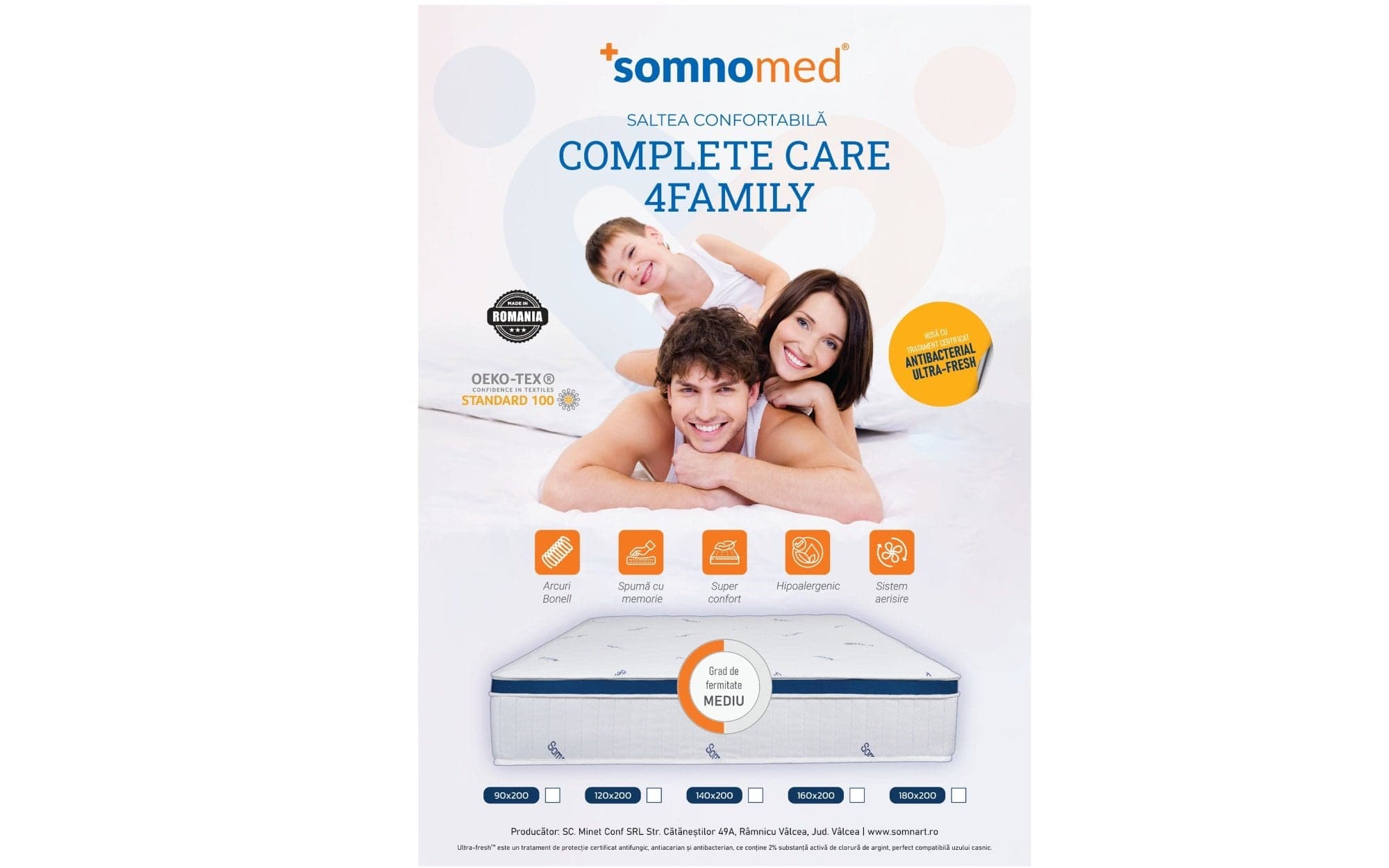 Saltea cu arcuri Somnomed Complete Care 4Family 140x200, înălțime 26 cm, spumă cu memorie, husa tratament antifungic, fermitate mediu-tare, sistem aerisire 3D - 8