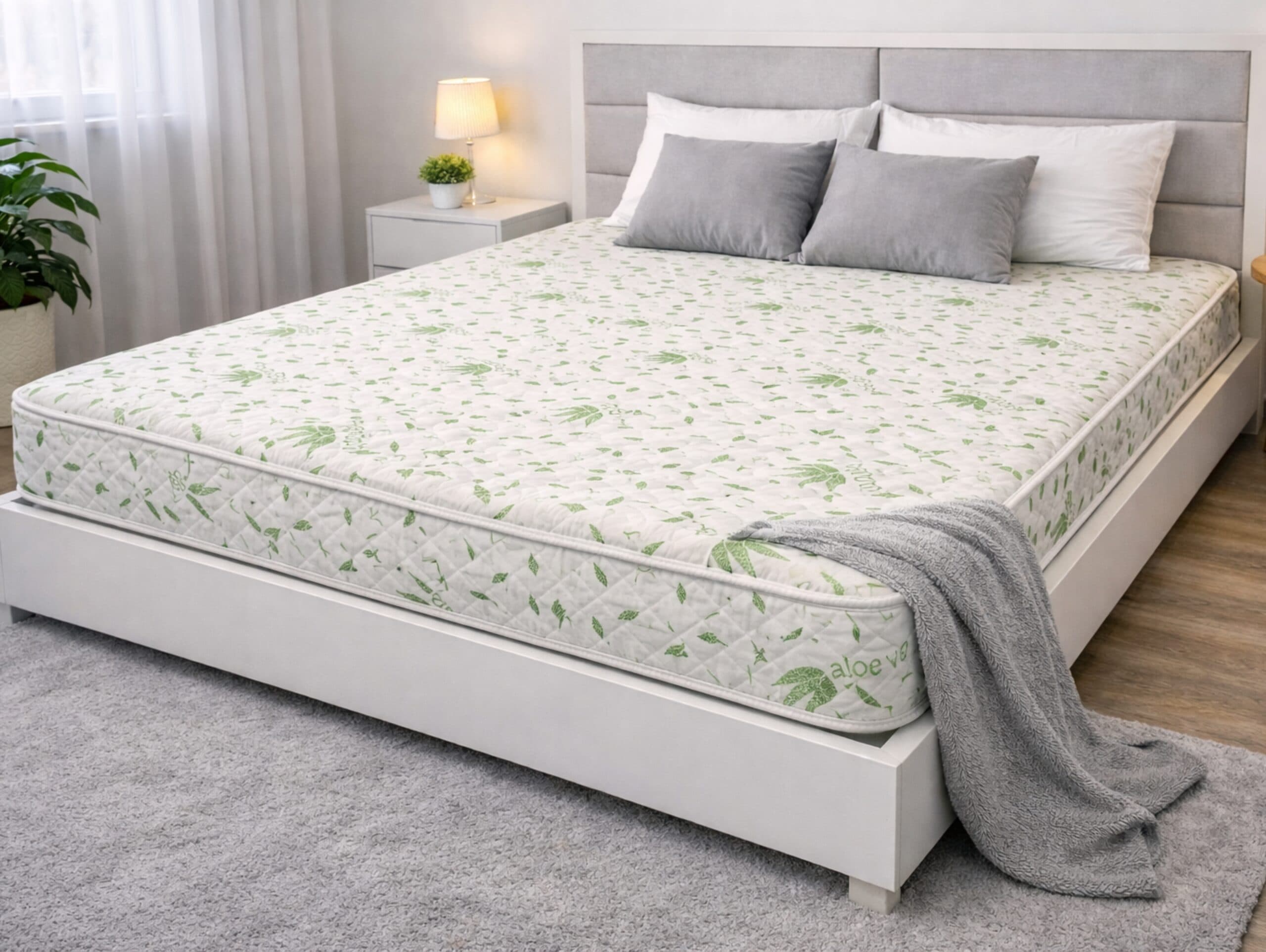 Saltea cu arcuri Somnia Aloe Vera 120×200, inaltime 20 cm, ortopedica, husa matlasata, doua fete, duritate medie - 4