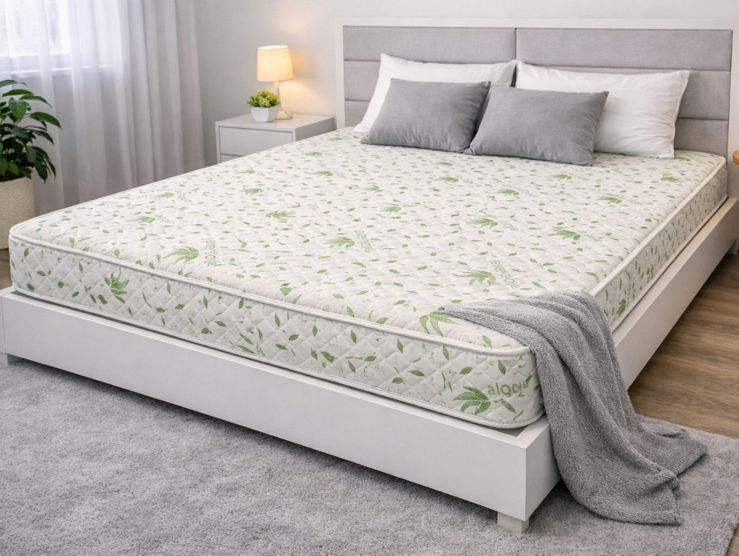 Saltea cu arcuri Somnia Aloe Vera 120×200, inaltime 20 cm, ortopedica, husa matlasata, doua fete, duritate medie - 5