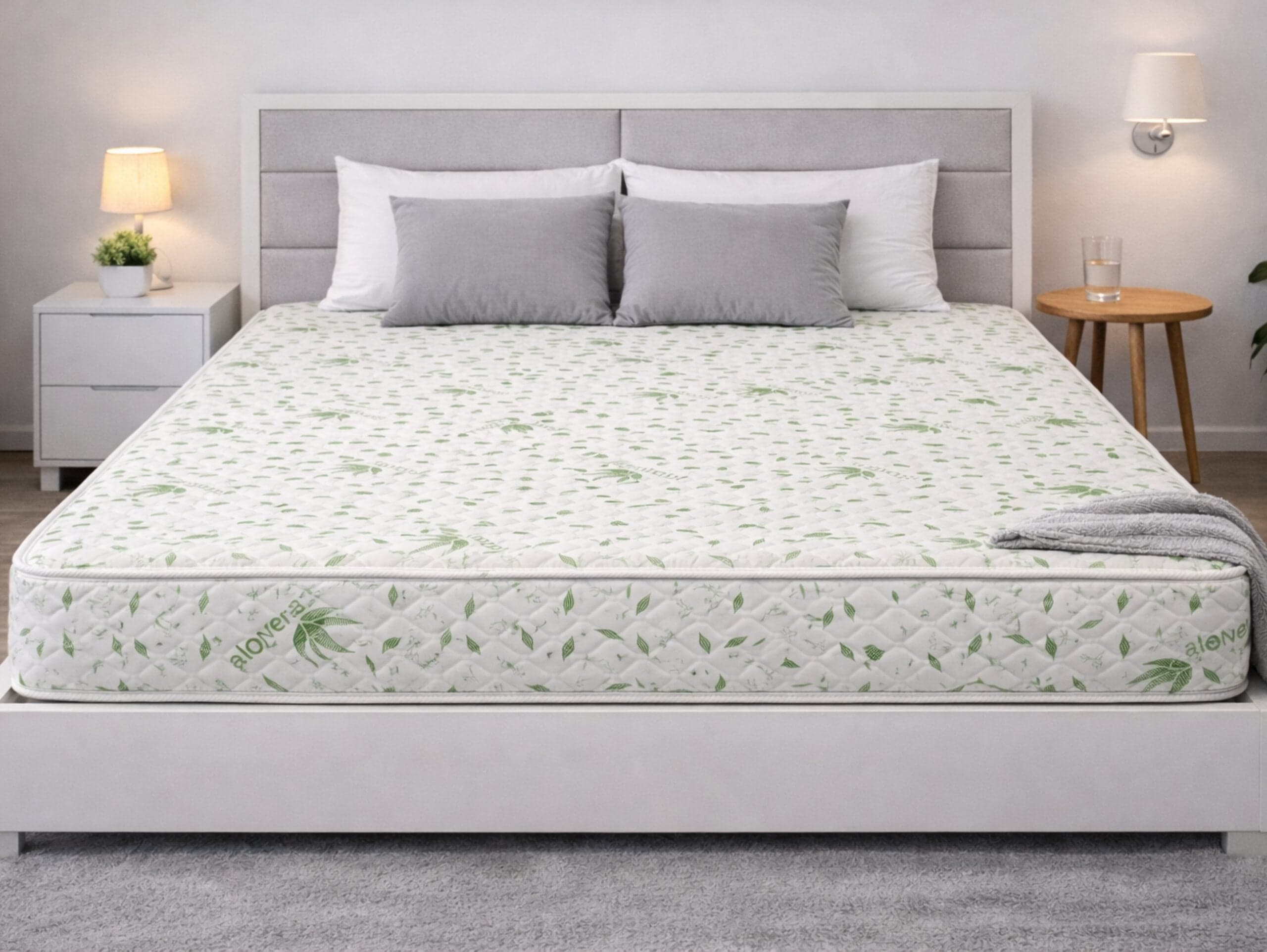 Saltea cu arcuri Somnia Aloe Vera 120×200, inaltime 20 cm, ortopedica, husa matlasata, doua fete, duritate medie - 6