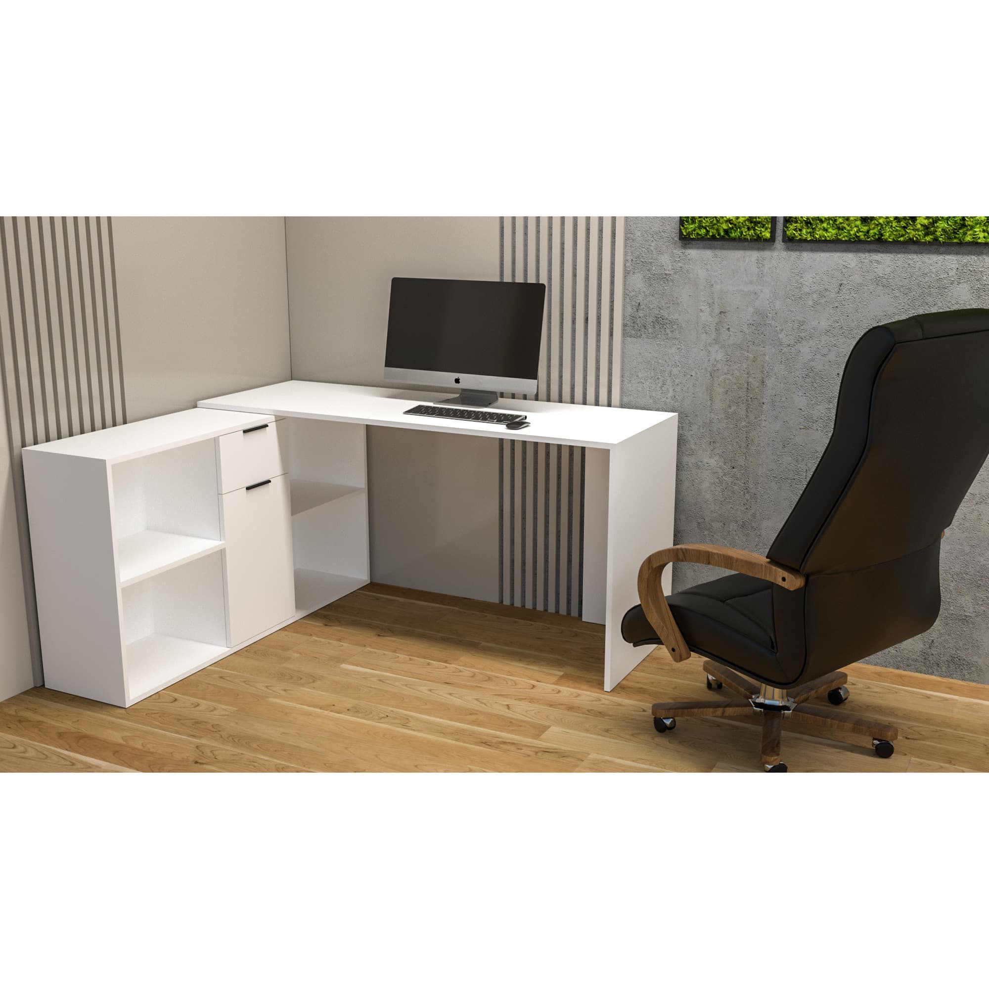 Birou extensibil rotativ Atelier Monarc, dimensiuni 135x53x73 cm, culoare alb