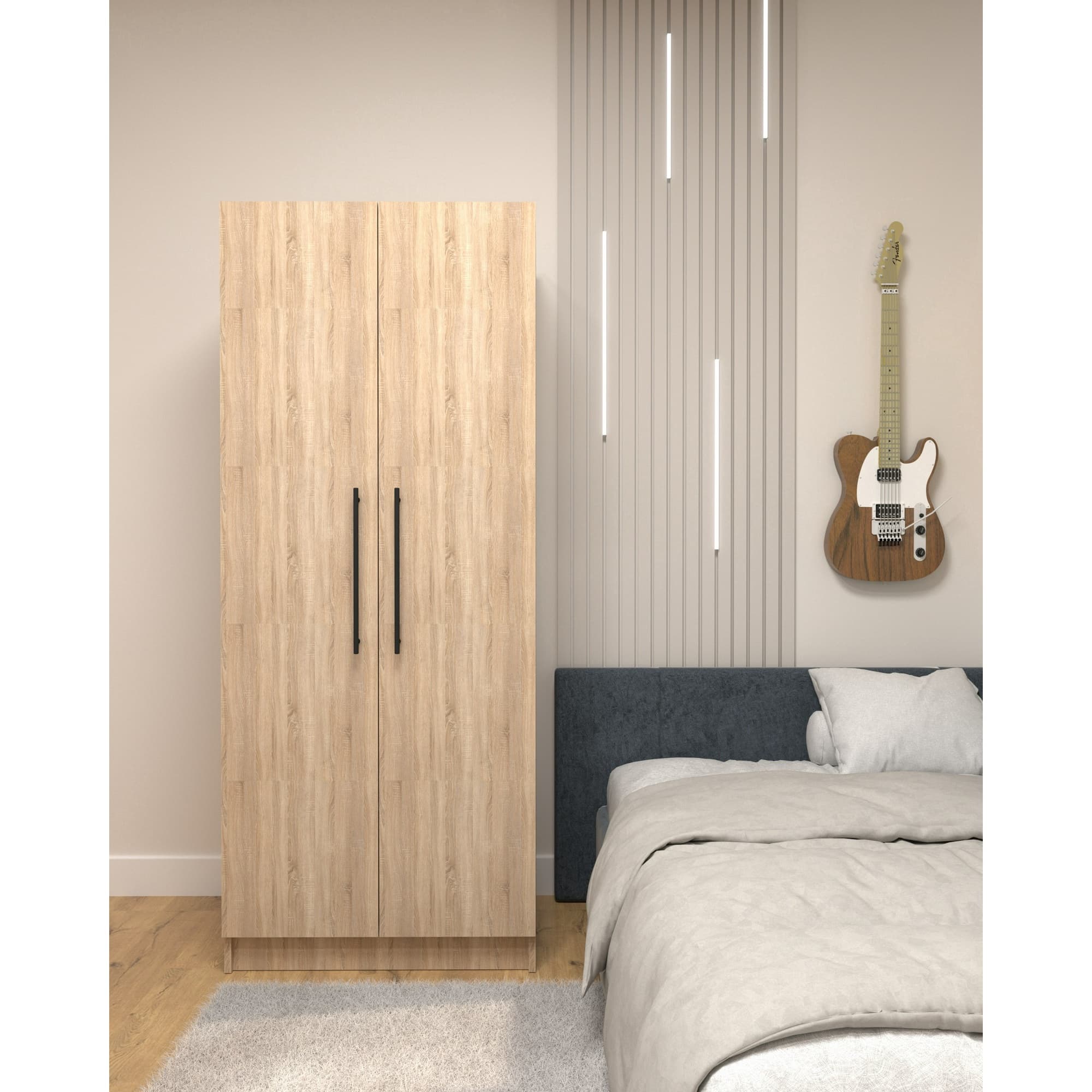 Dulap Atelier Parma, dimensiuni 80x50x197cm, 2 usi, bara de umerase, culoare sonoma