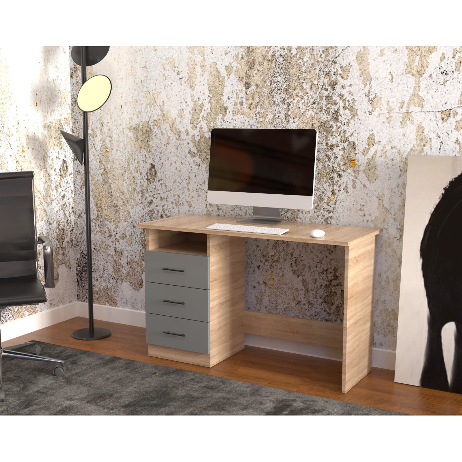 Birou Atelier Adrion, dimensiuni 120x50x76cm, culoare gri/sonoma