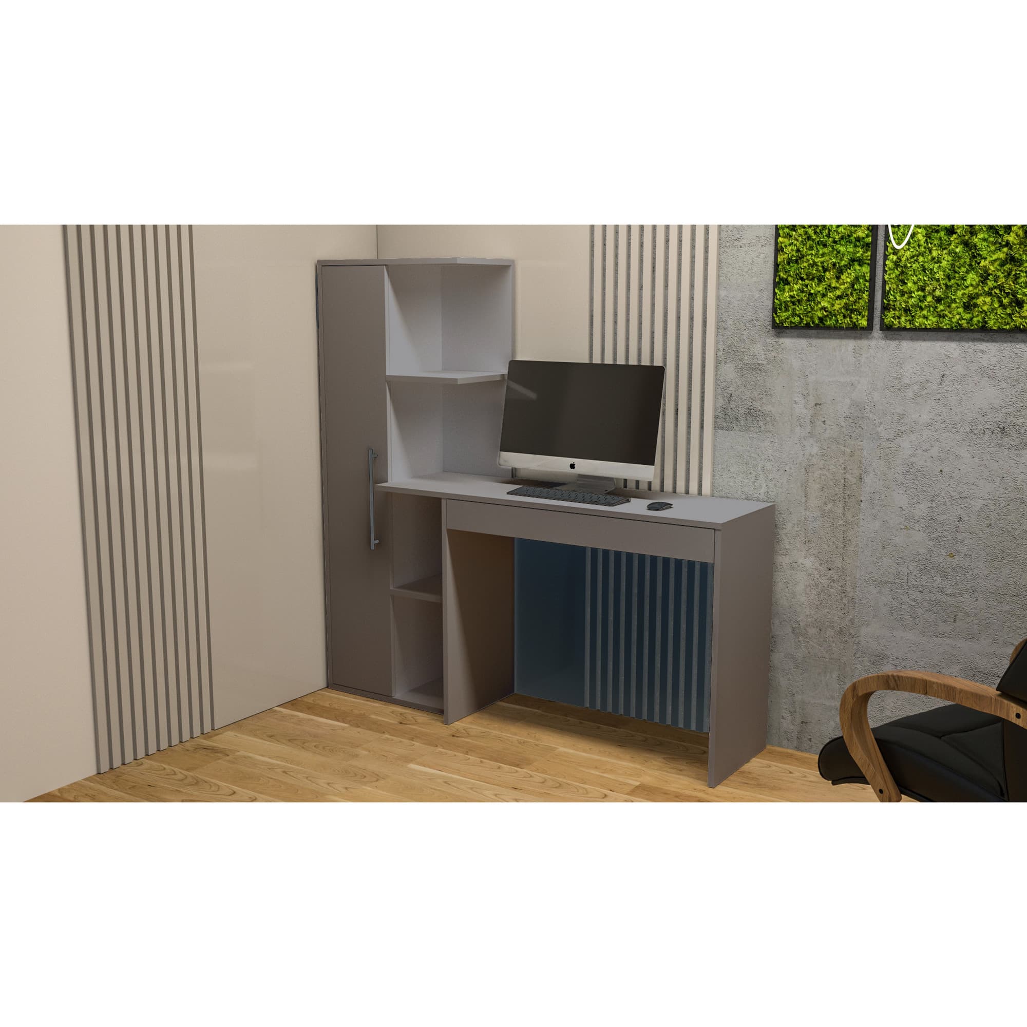 Birou Atelier Mom, dimensiuni 160x50x73 cm, culoare gri, montaj stanga/dreapta