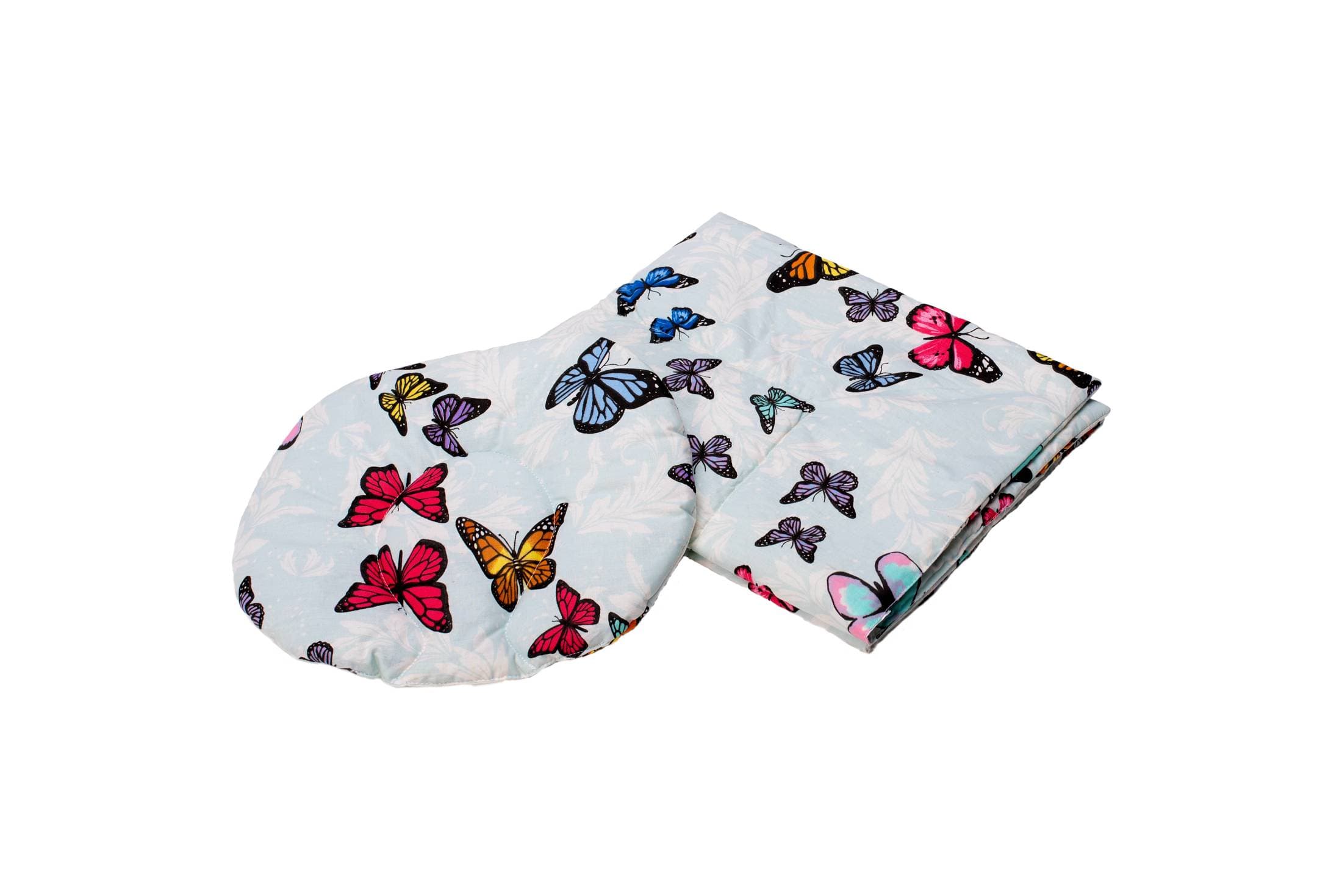 Set paturica + pernuta pentru formarea capului bebelusului SomnArt, model fluturas, Bleu