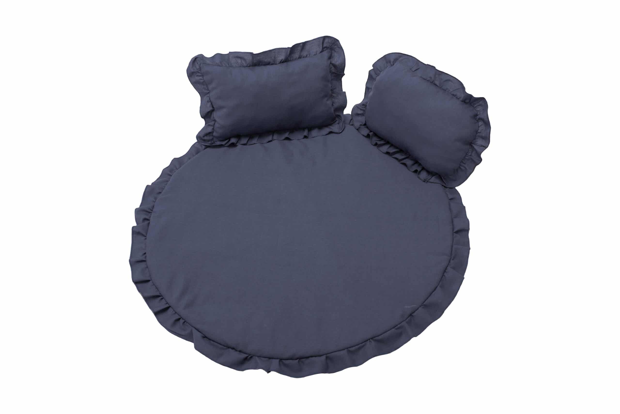 Set covoras impermeabil cu volan + 2 perne SomnArt, din in, Albastru