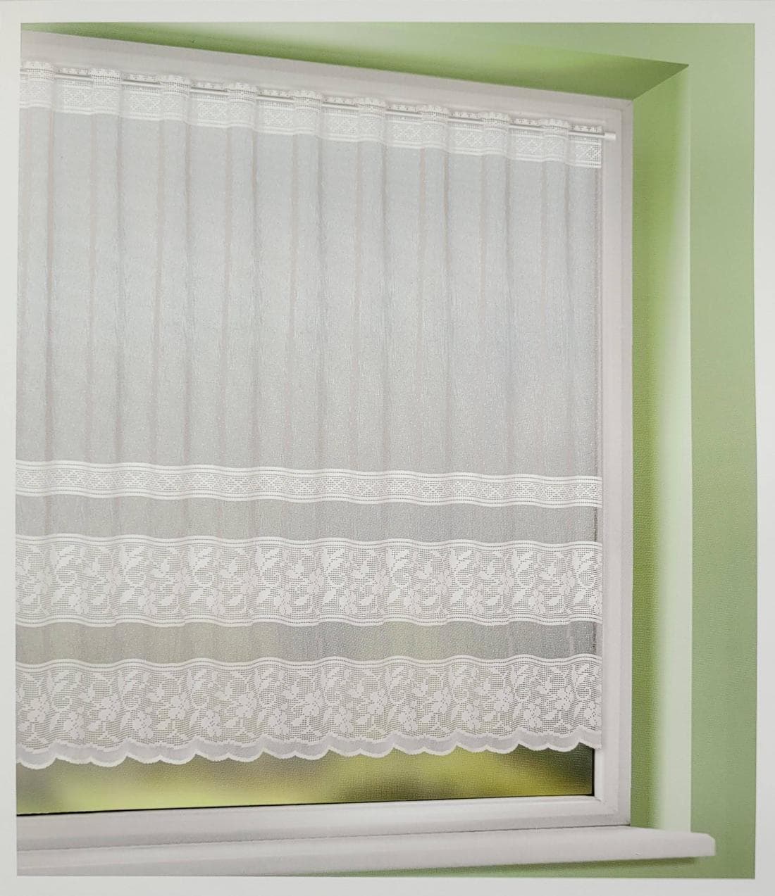 Perdea scurta bucatarie, cu gauri pentru prindere pe teava, Elsa, L90 x H150, alb
