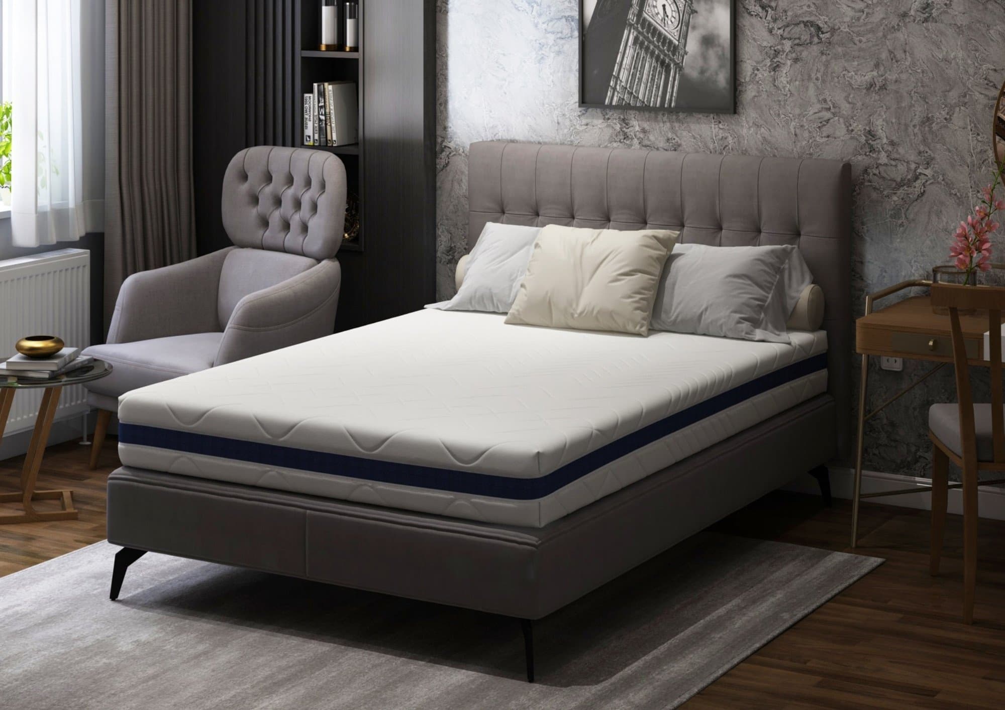 Saltea cu memorie Somnart Optimax Memory 180x190, inaltime 18cm, husa 3D detasabila si lavabila, rulata, cu manere, fermitate medie